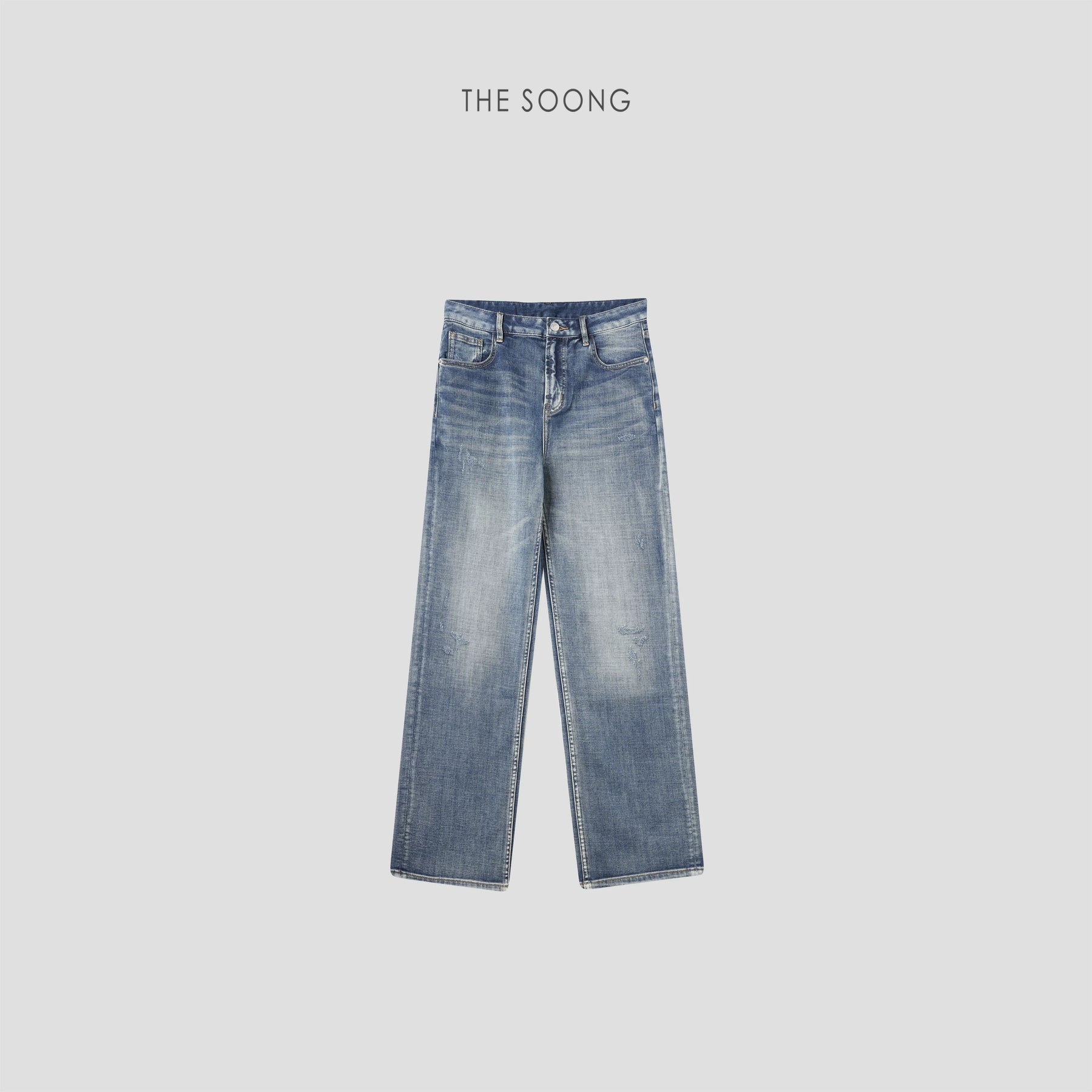 THESOONG / Italian Imported Denim Fabric Full Wash Sanded Cat Whisker Texture Jeans 7206