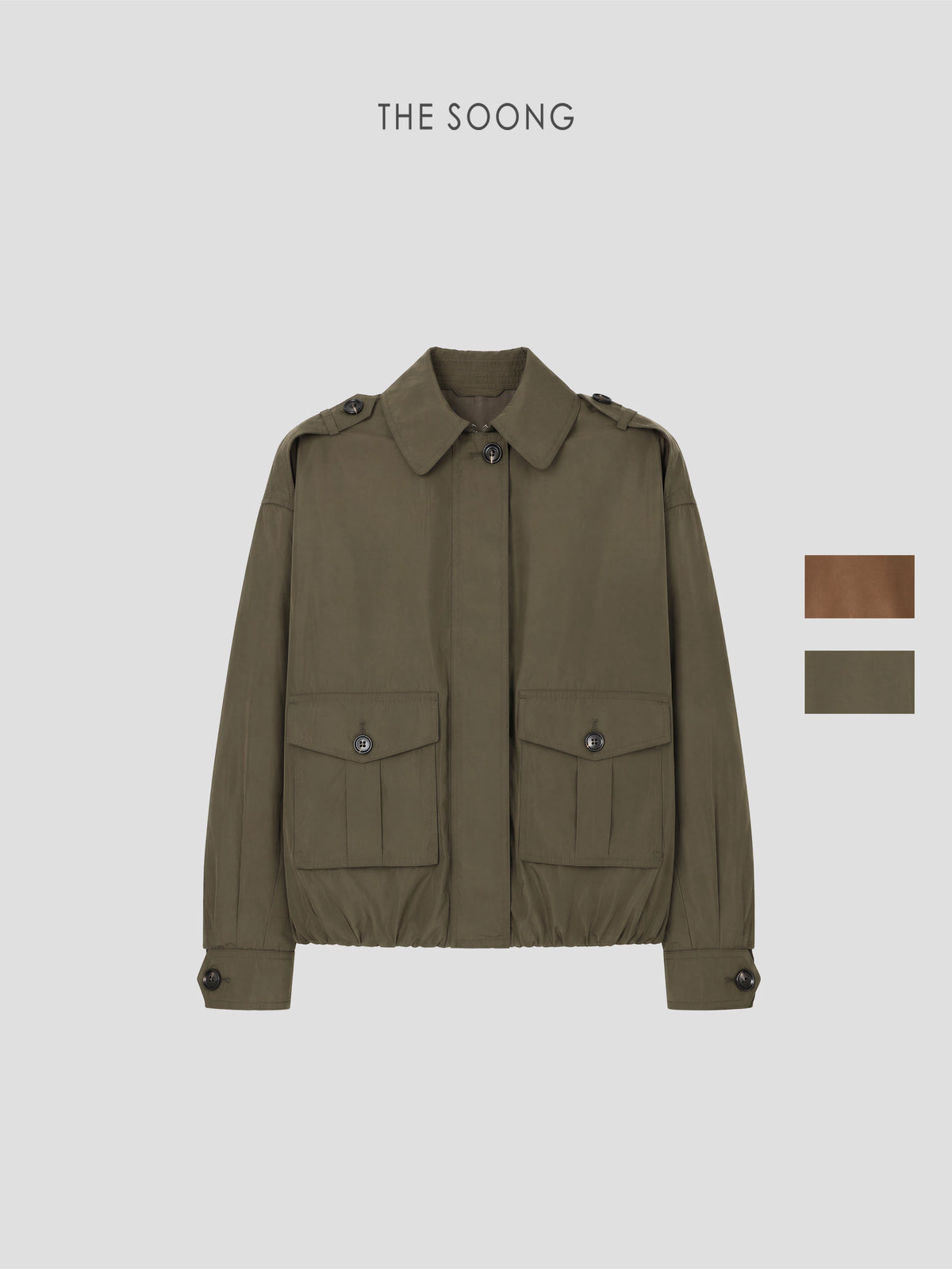 THESOONG/Relaxed moment lightweight smooth drape drop shoulder gathered short jacket for women 9482