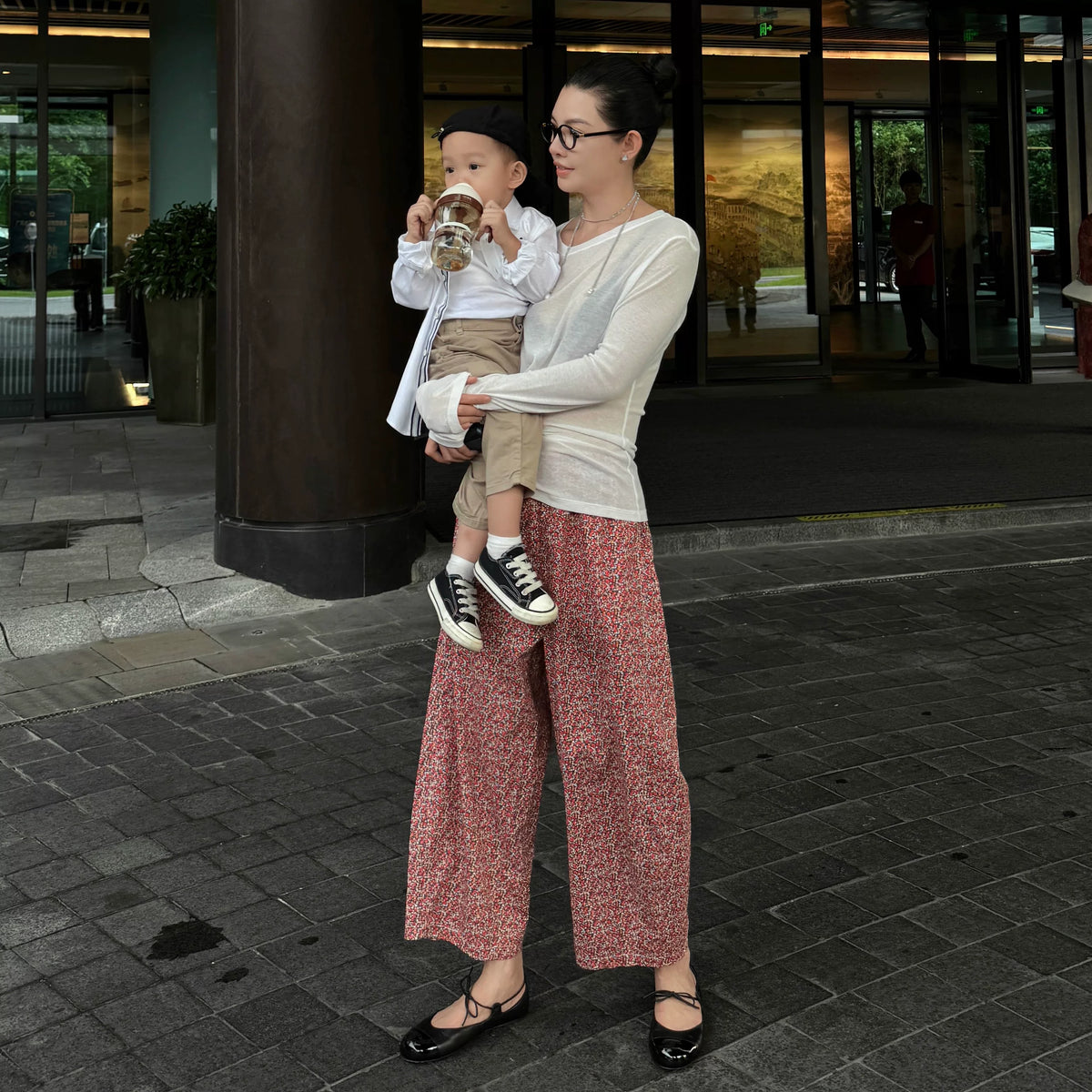 THESOONG / Grandma Pants Natural Skin-Friendly Cotton Heavy Enzyme Washed Soft Relaxed Elastic Waist Casual Pants for Women 7152