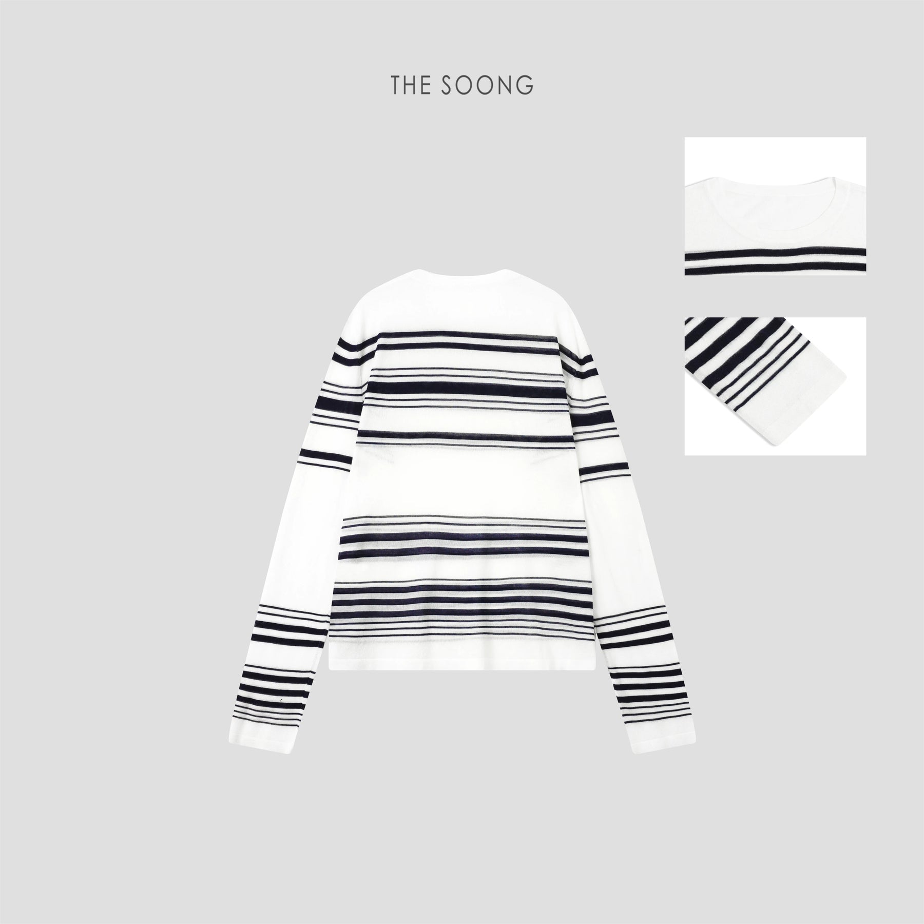 THESOONG/Light Soft Draped, Vinegar Fiber Blend Color-Block Stripe Luster Draped Round Neck Long Sleeve T-Shirt, Women 8433