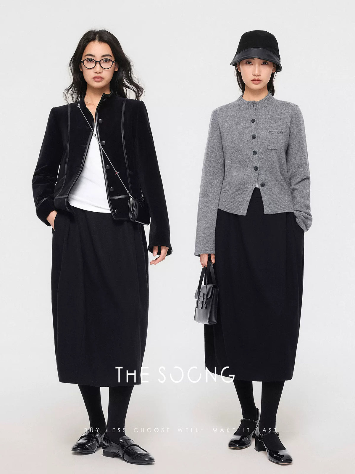 THESOONG/Autumn and Winter 100% Wool Elastic Waist Slightly Stretch Thickened Mid-Length Waist-Drawstring Balloon Skirt 7856