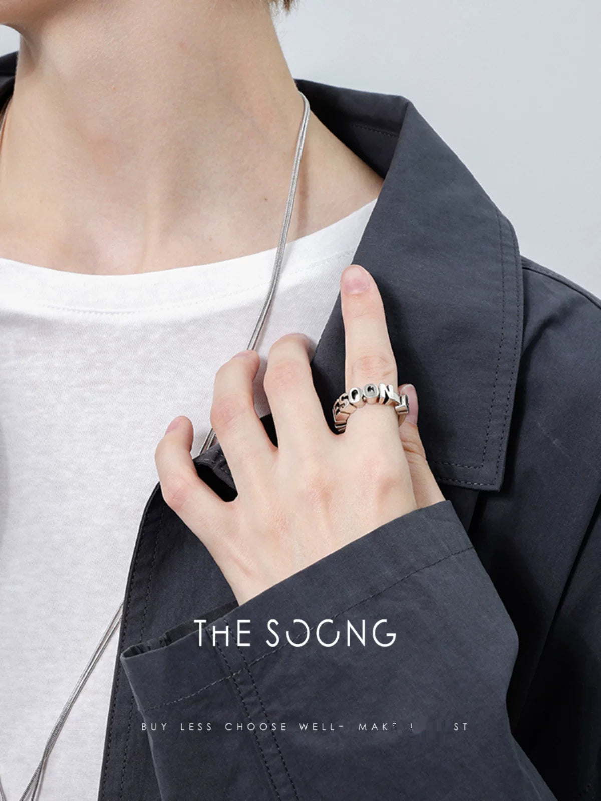 THESOONG/letter ring, novel and unique versatile accessory, elegant silver distressed fine copper index ring