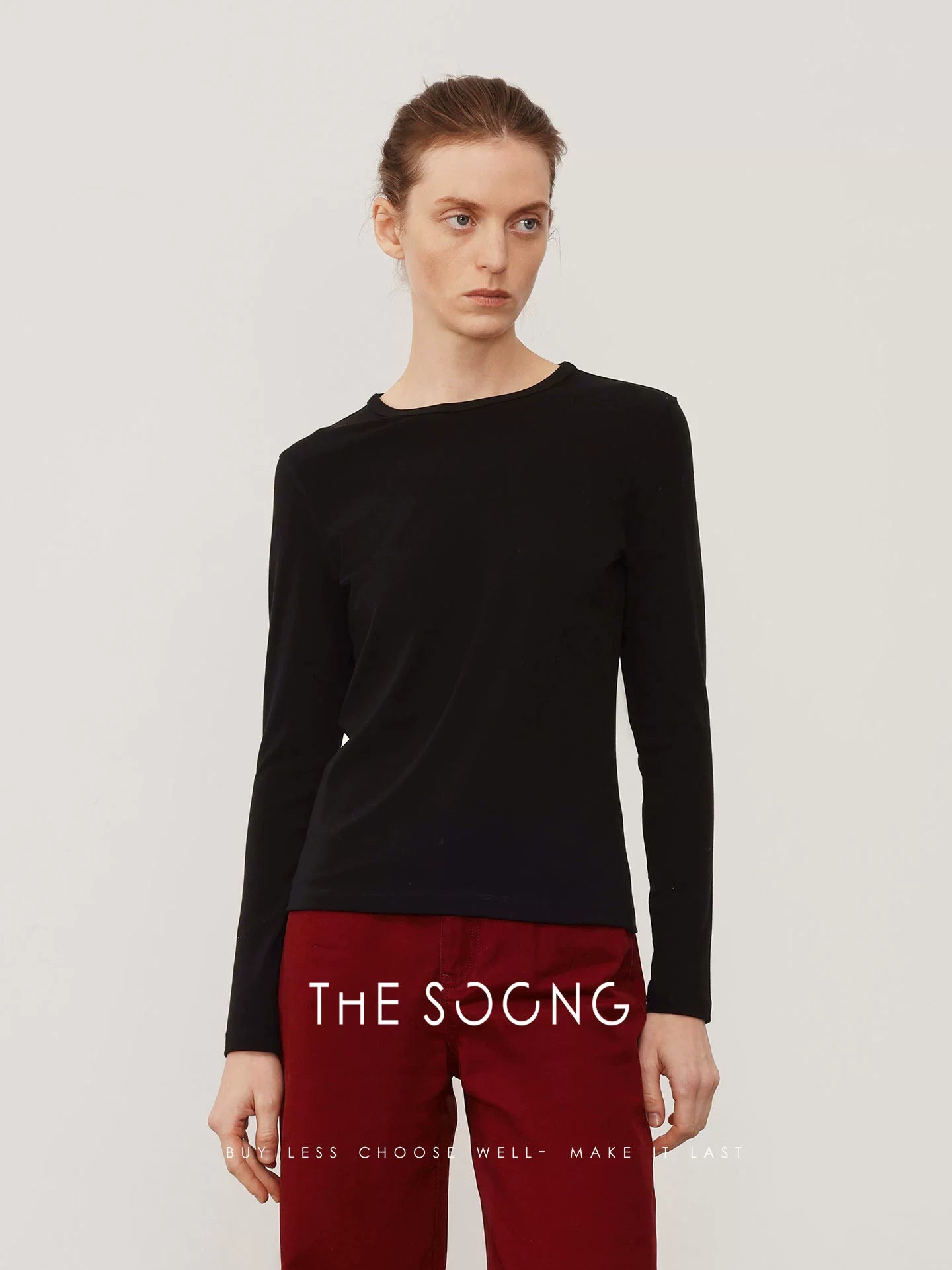 THESOONG/New Simple Basic Comfortable Tencel Wool Blend Crew Neck Long Sleeve T-Shirt Base Shirt for Women 8294