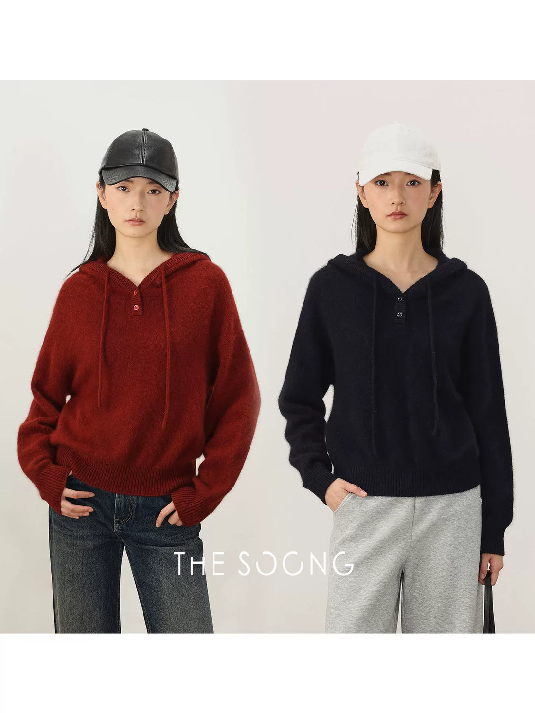 THESOONG/Wool Blend Hooded Knit Sweater for Women Spring Loose Pullover 8472