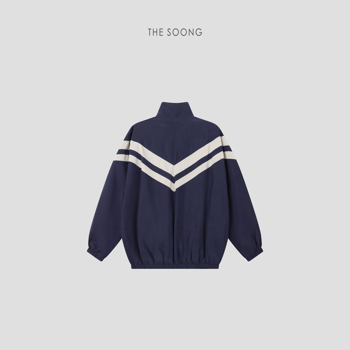 THESOONG/ Velvet texture mulberry silk sandwashed matte high-neck zipper color-block striped loose jacket