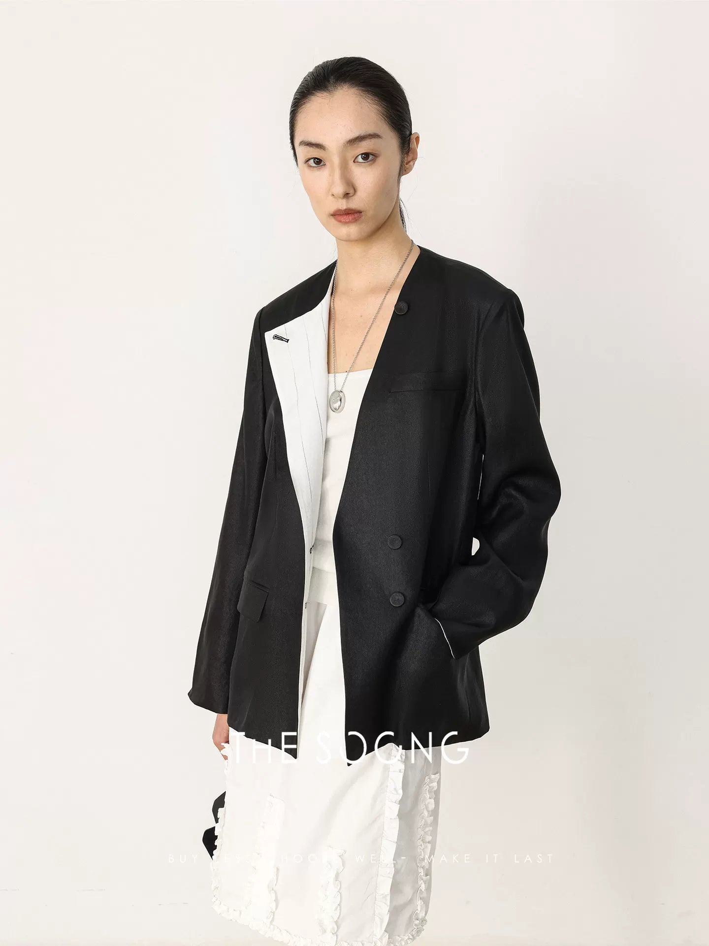 THESOONG Spring New Mulberry Silk Top Women's Design Jacket Women's Double-Breasted Blazer HWWT8659