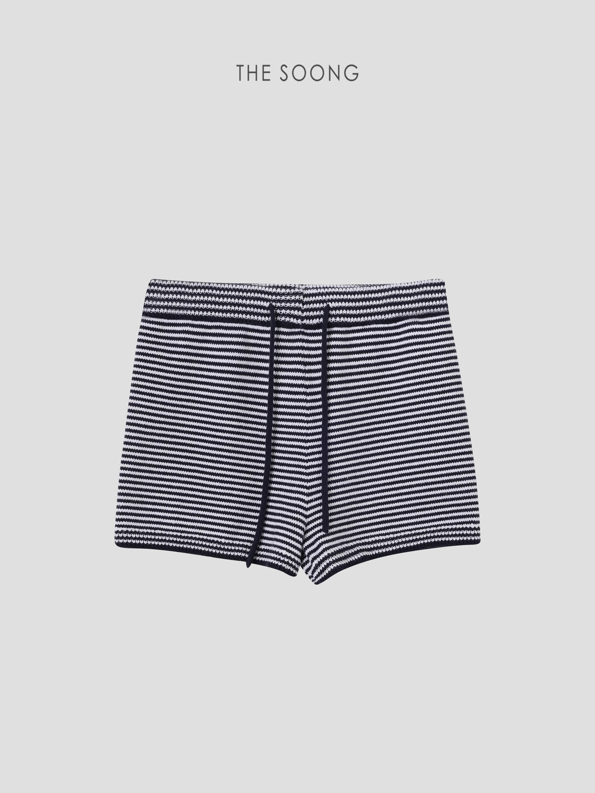 THESOONG/MINI Striped Minimalist Black and White Striped Rubber Mid-Rise High-Stretch Casual Beach Shorts 6552