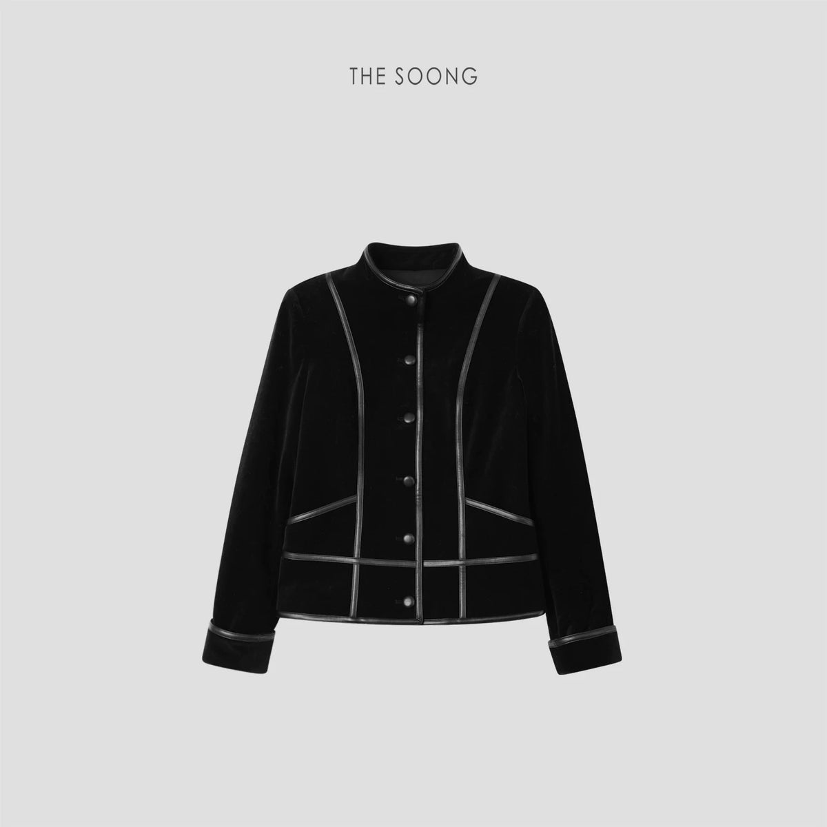 THESOONG/Autumn/Winter Women's Vintage Split-Line Slim Short Shoulder Stand Collar Velvet Cotton Jacket 7774