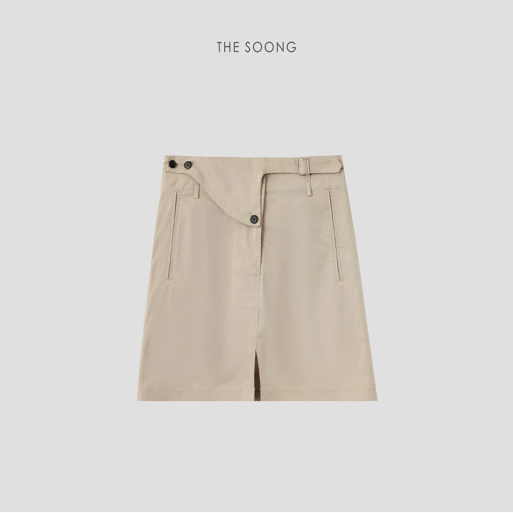 THESOONG/Fine Twill Workwear Skirt Women's Summer Straight Slight A-Line Irregular Waist Short Skirt HWQZ9318