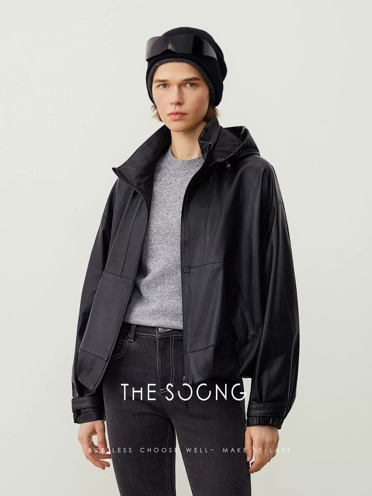 THESOONG/Turkish Imported Genuine Leather Sheepskin Jacket Cardigan Women's Autumn/Winter Hooded Top HWPY7784