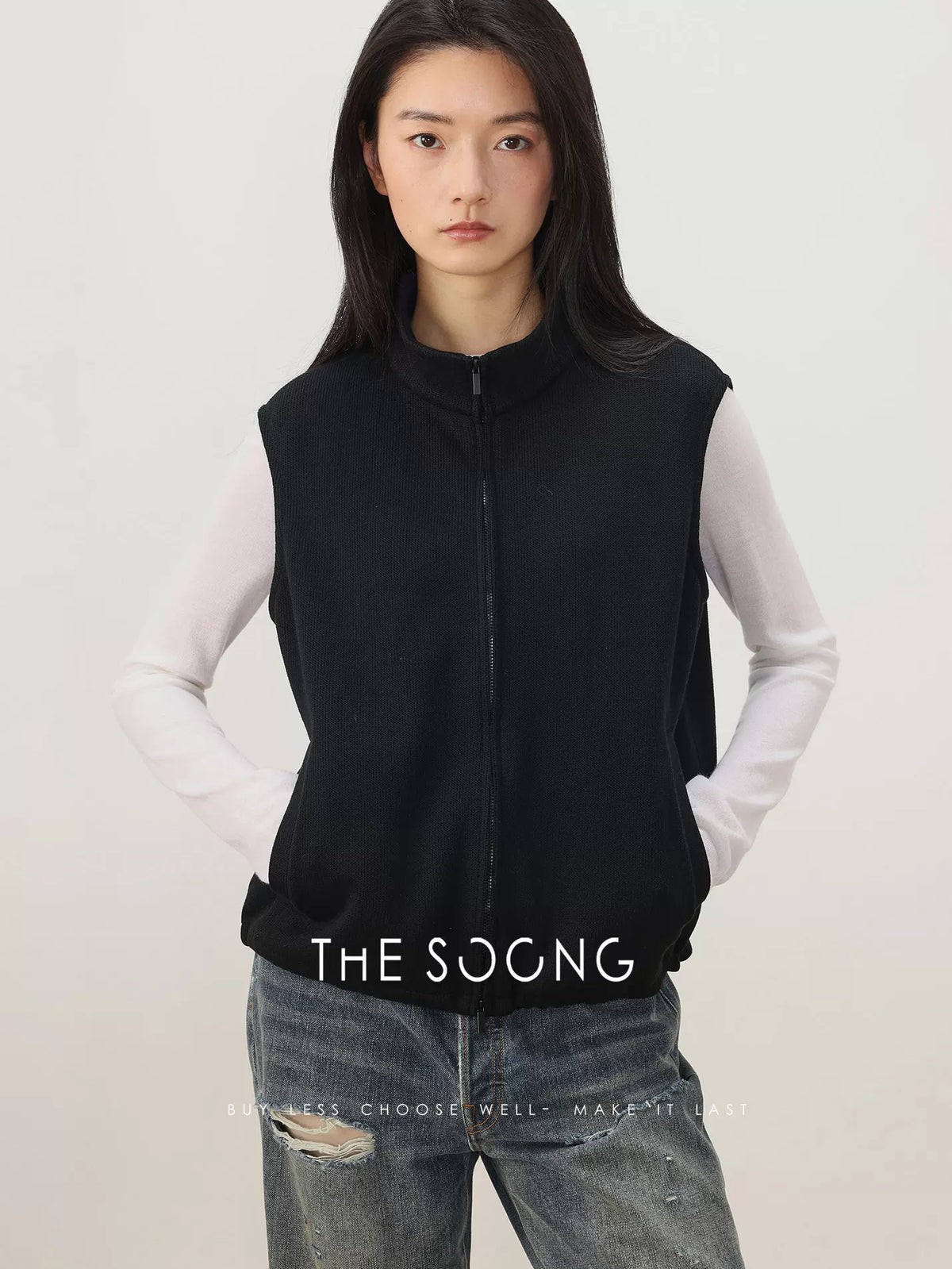 THESOONG / Spring Layering Vest Women's Fashion Chic Sleeveless Zip-up Half-high Collar Petite Vest 8259