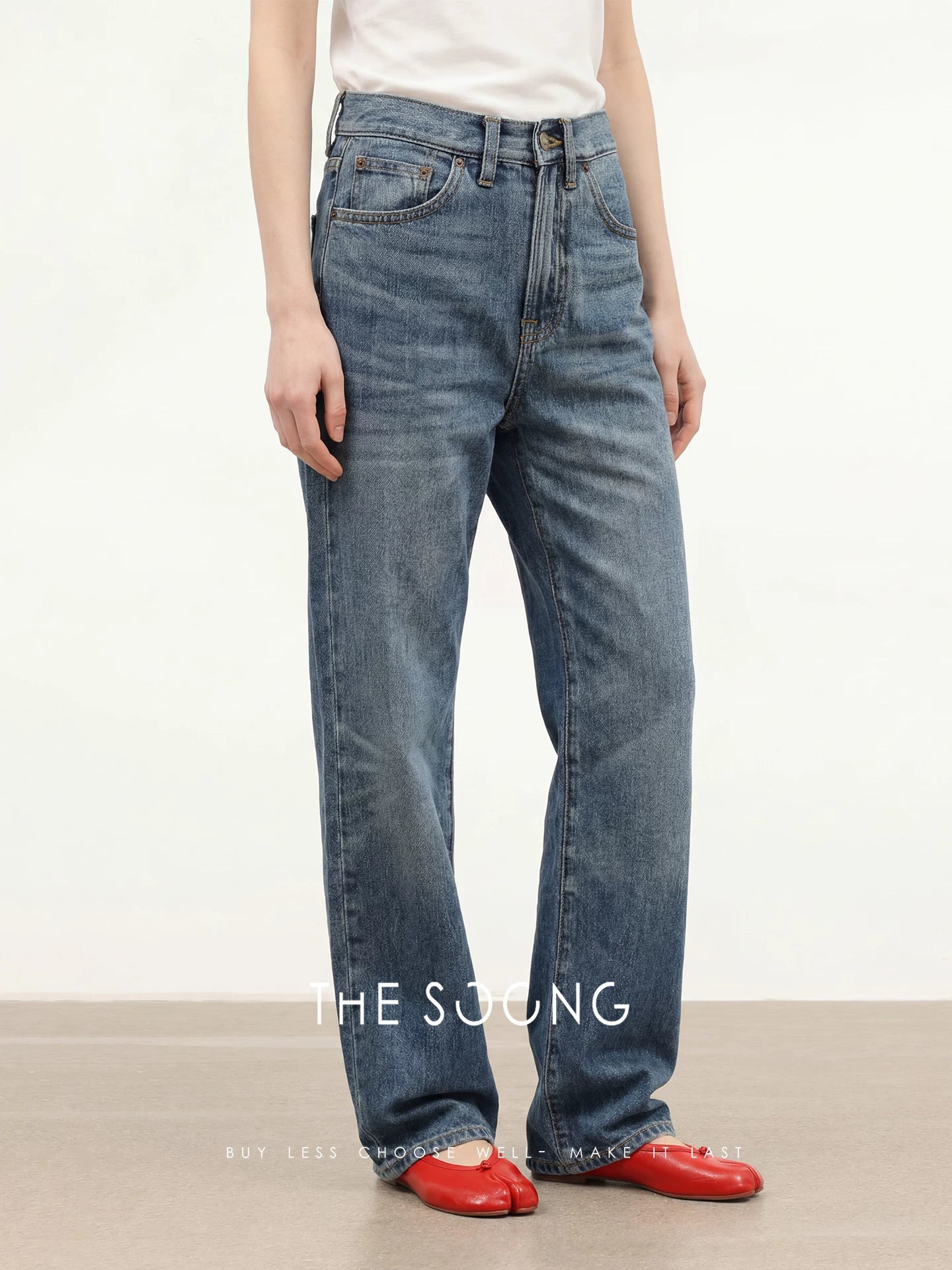 THESOONG/Acid Denim Three-in-One Blend Summer Thin Mid-Waist Zipper Straight-Leg Jeans for Women 8254