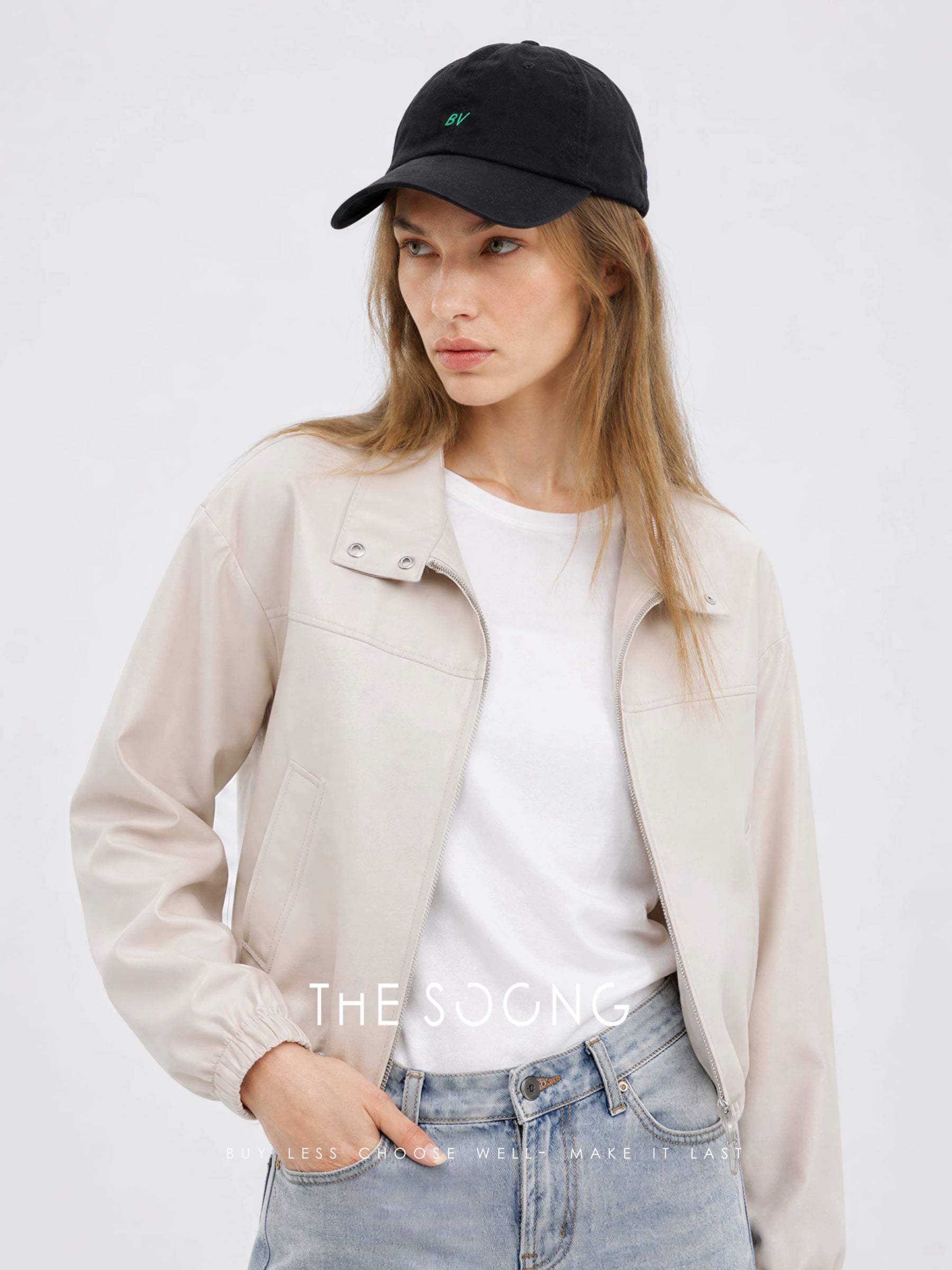 THESOONG / Bass Jacket Short Drawstring Hem Stand Collar Two-Way Zipper Loose Jacket 9142