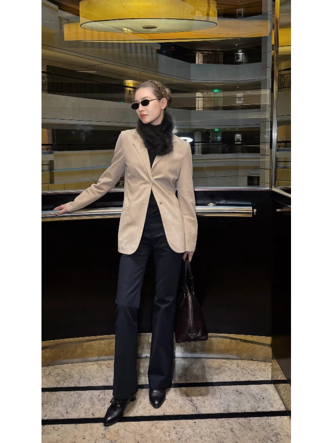 THESOONG/Vintage revival New Zealand imported calf leather fitted waist flat lapel leather jacket 9162