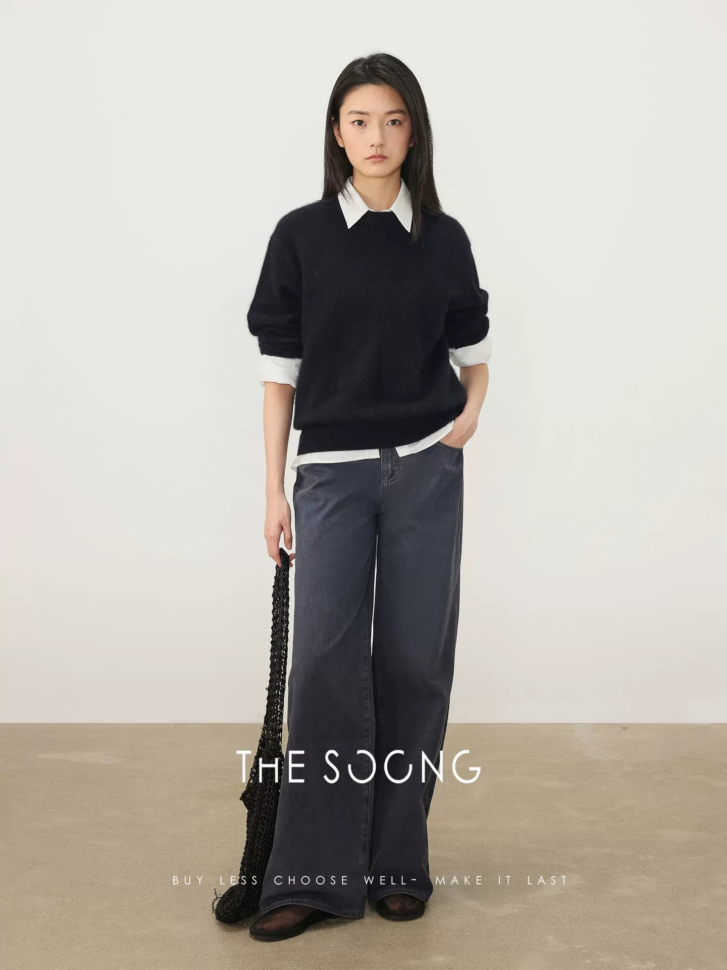THESOONG/Pure Cotton Thin Straight-Leg Jeans for Women, Atmospheric Red High-Waisted Slimming HBNZ6859