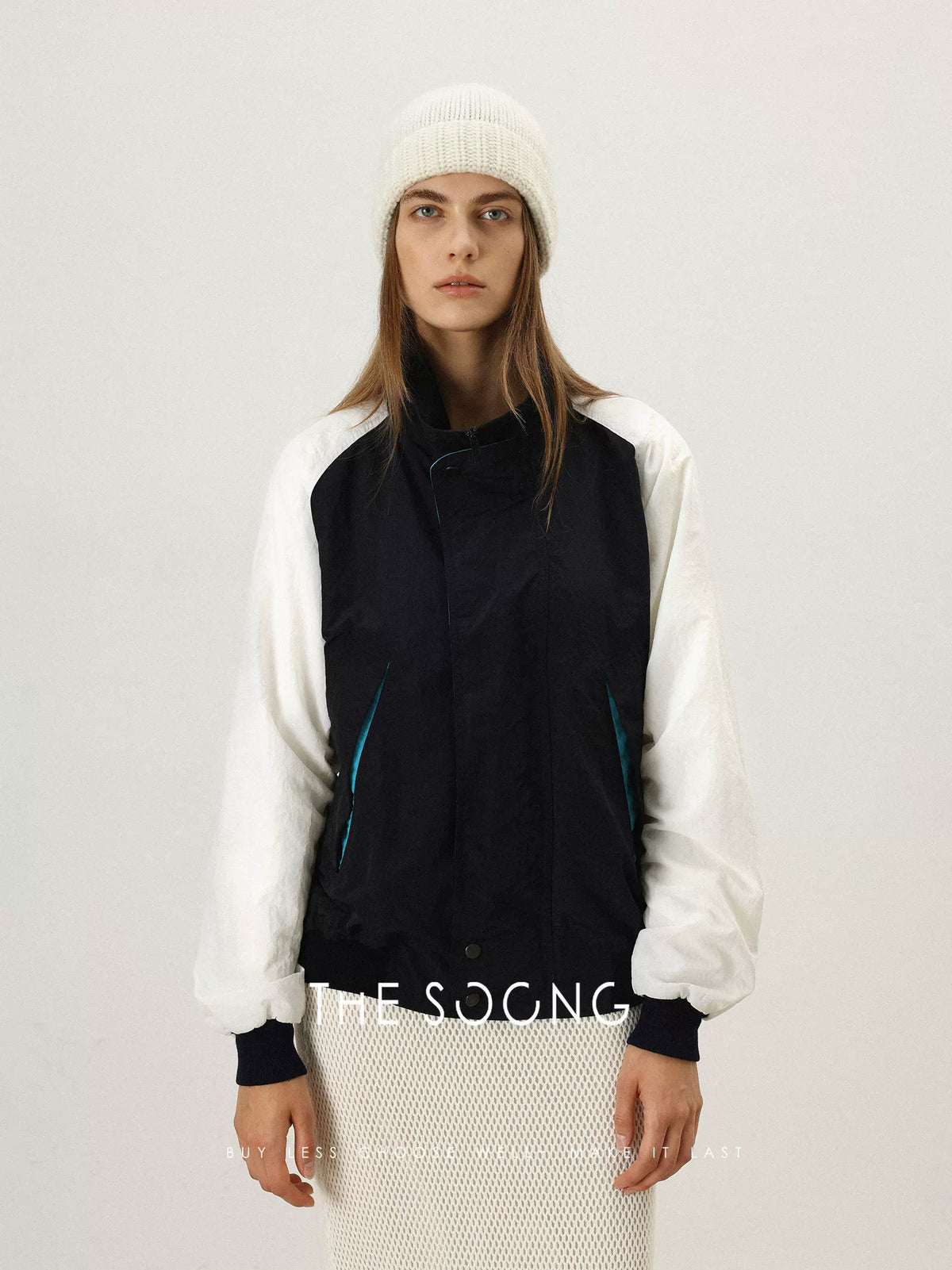 THESOONG/From Simple to Refined Classic Heavy Fermented Wash Water-Repellent Color-Block Lapel Jacket for Women 7348