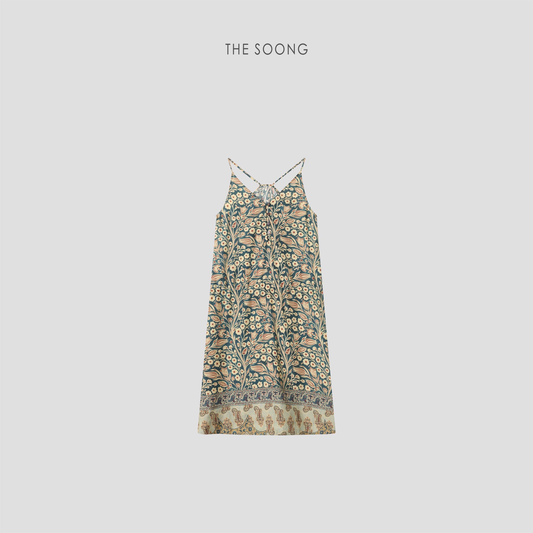 THESOONG / Elegant and graceful 100% pure mulberry silk delicate skin-feel printed camisole dress HWQZ8666