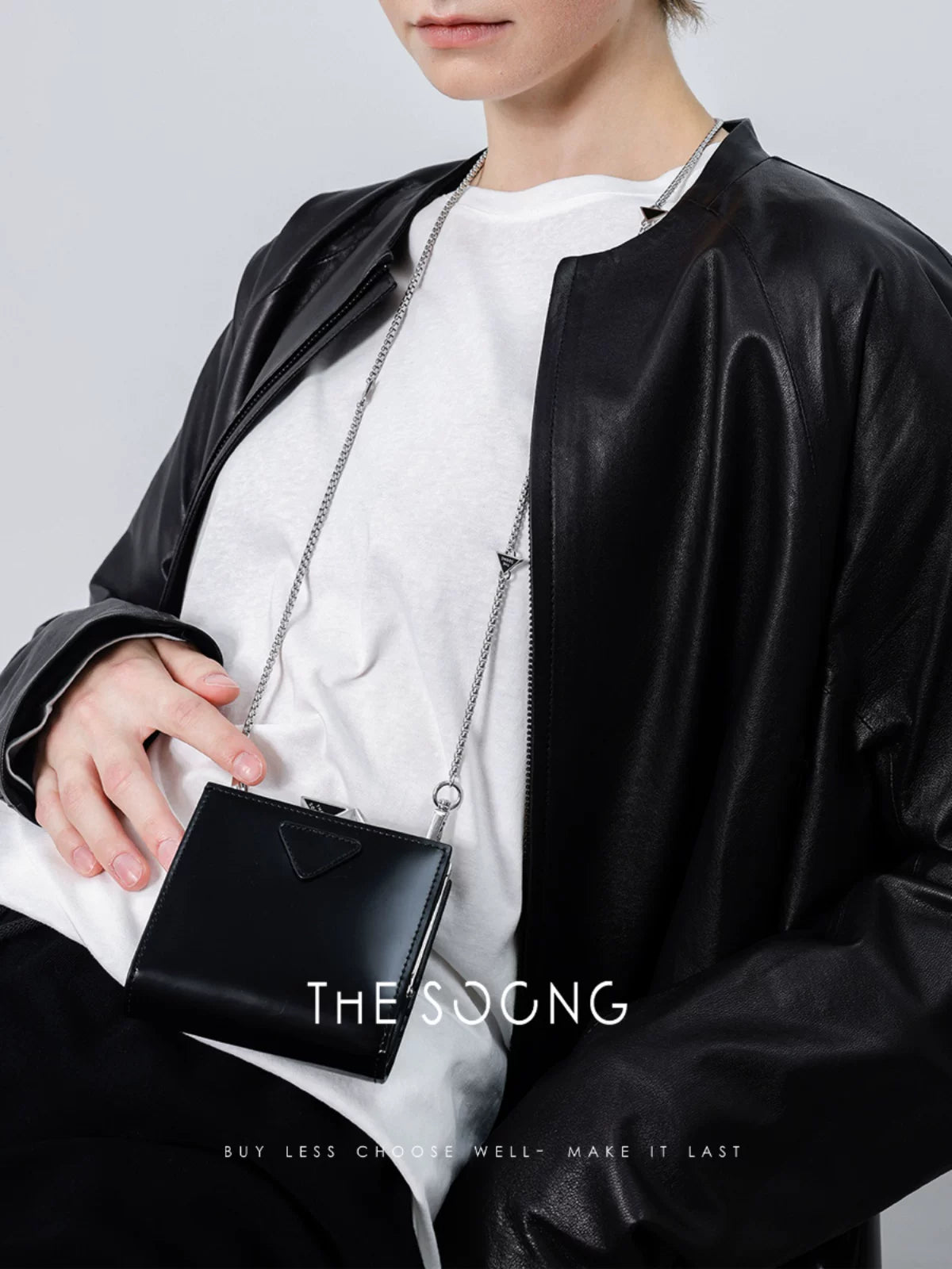 THESOONG/Cowhide Card Bag Niche Design Pure Handmade Top-Grain Calf Leather Chain Versatile Crossbody Bag