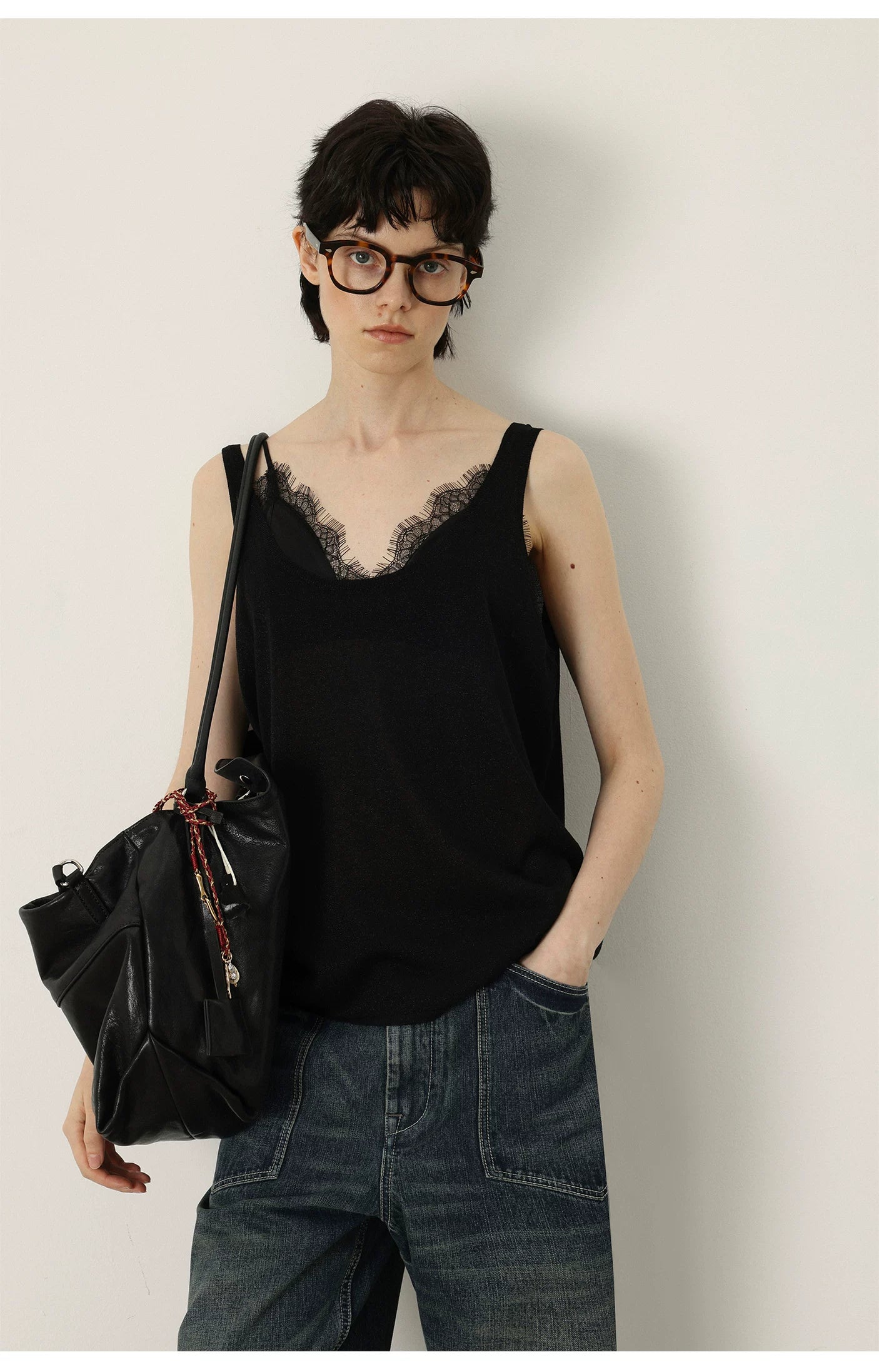 THESOONG/Summer Versatile Sleeveless Low-Neck Vest Top Women's Inner Short Tummy-Covering HBMY7415
