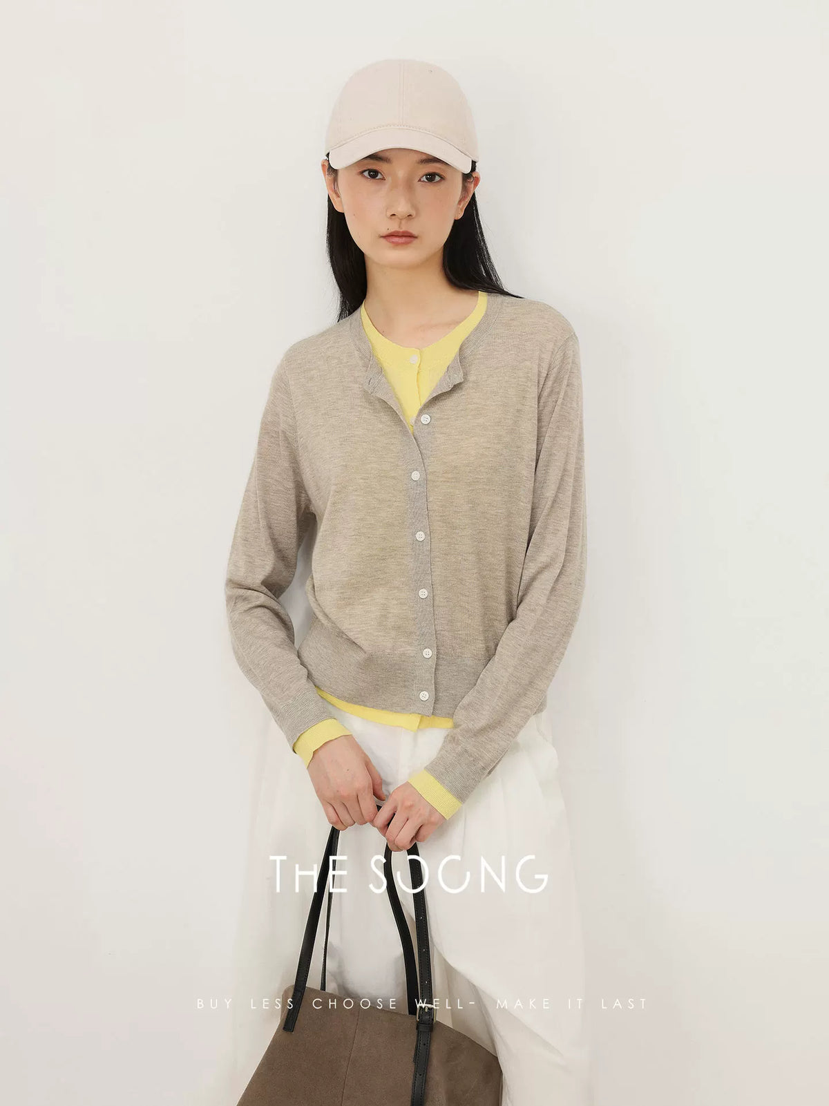 THESOONG/Spring Faux Two-Piece Wool Knit Cardigan Base Shirt Long Sleeve Slim Fit Women HWMY8491