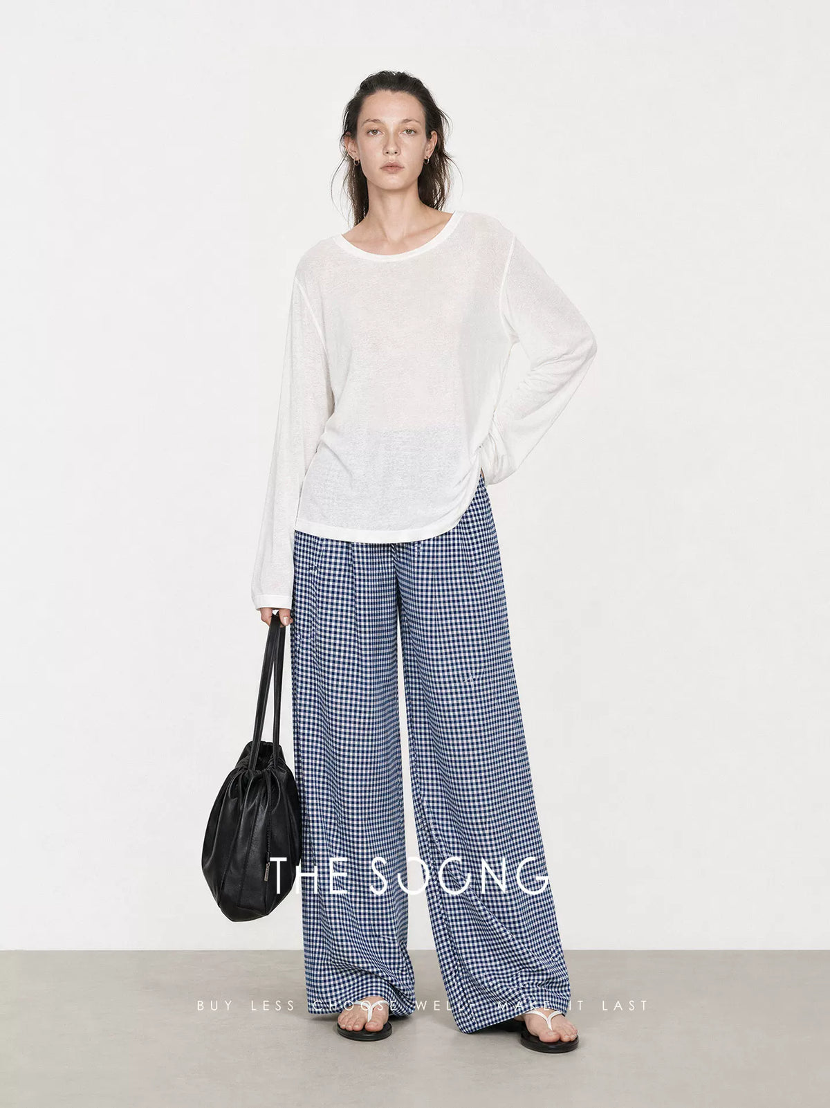 THESOONG / Vintage Texture Japanese Original Silk Cotton Washed Plaid Wide-Leg Casual Pants for Women 9158