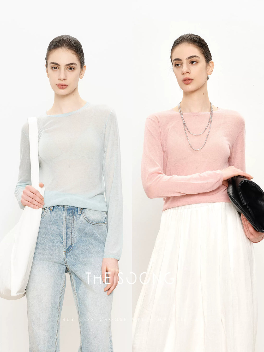 THESOONG/Four-Season Favorite 100% Merino Wool Breathable Crew Neck Long-Sleeve Knit Air-Conditioner Sweater 6638