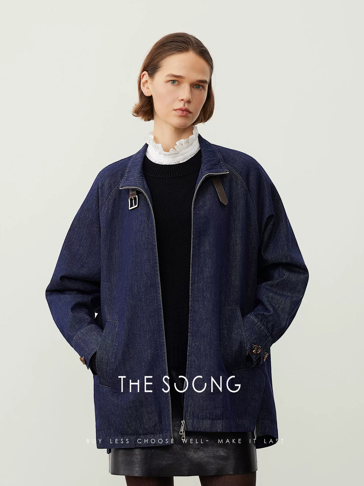 THESOONG / Early autumn classic retro blue denim jacket for women, 2025 new small-design style HWWT7666