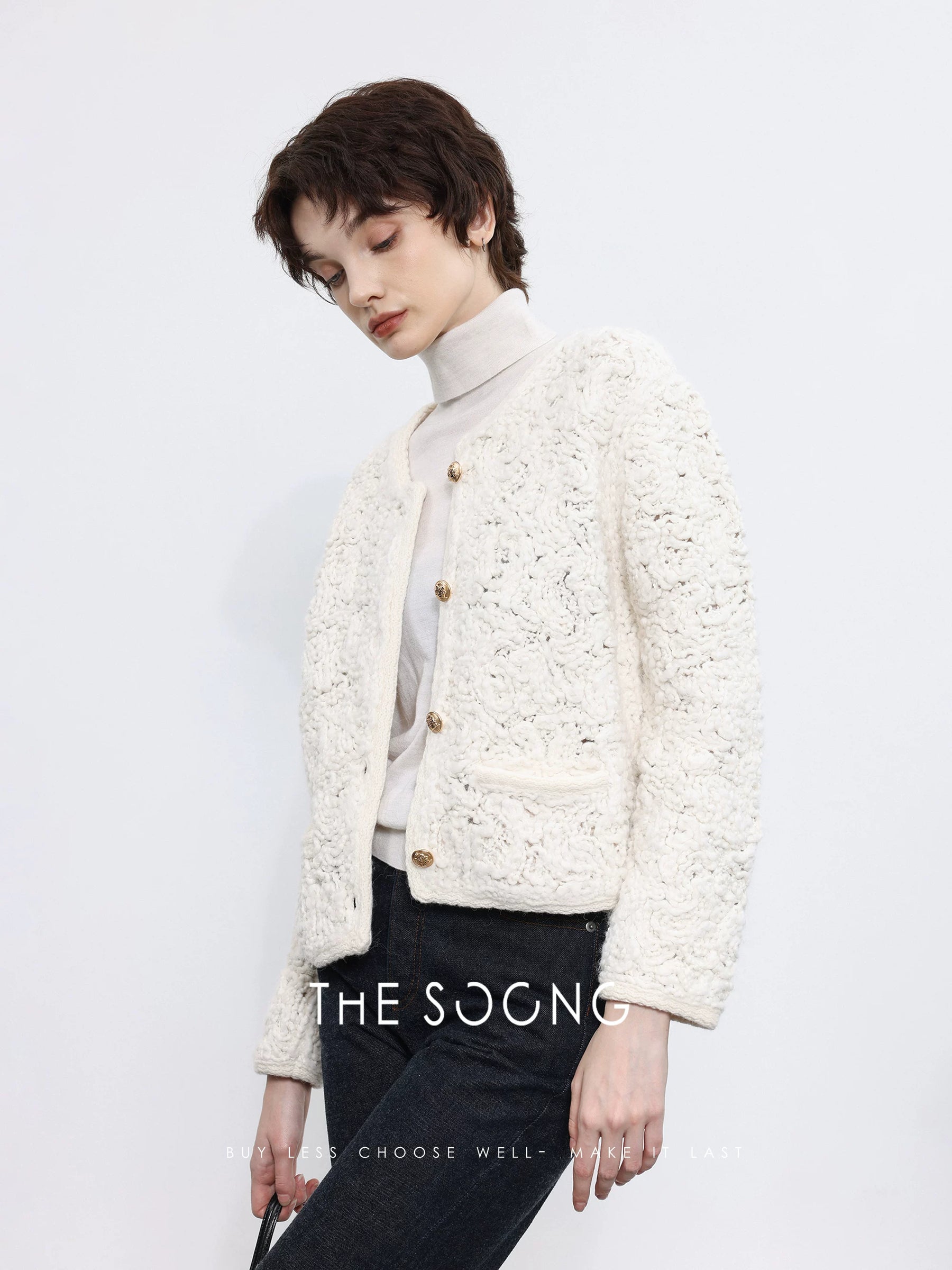 【Clearance Sale of Discontinued Sizes】980g Hand-spun Icelandic Wool Vintage-style Rope Embroidered Spring Women's Long-sleeve BMY222956