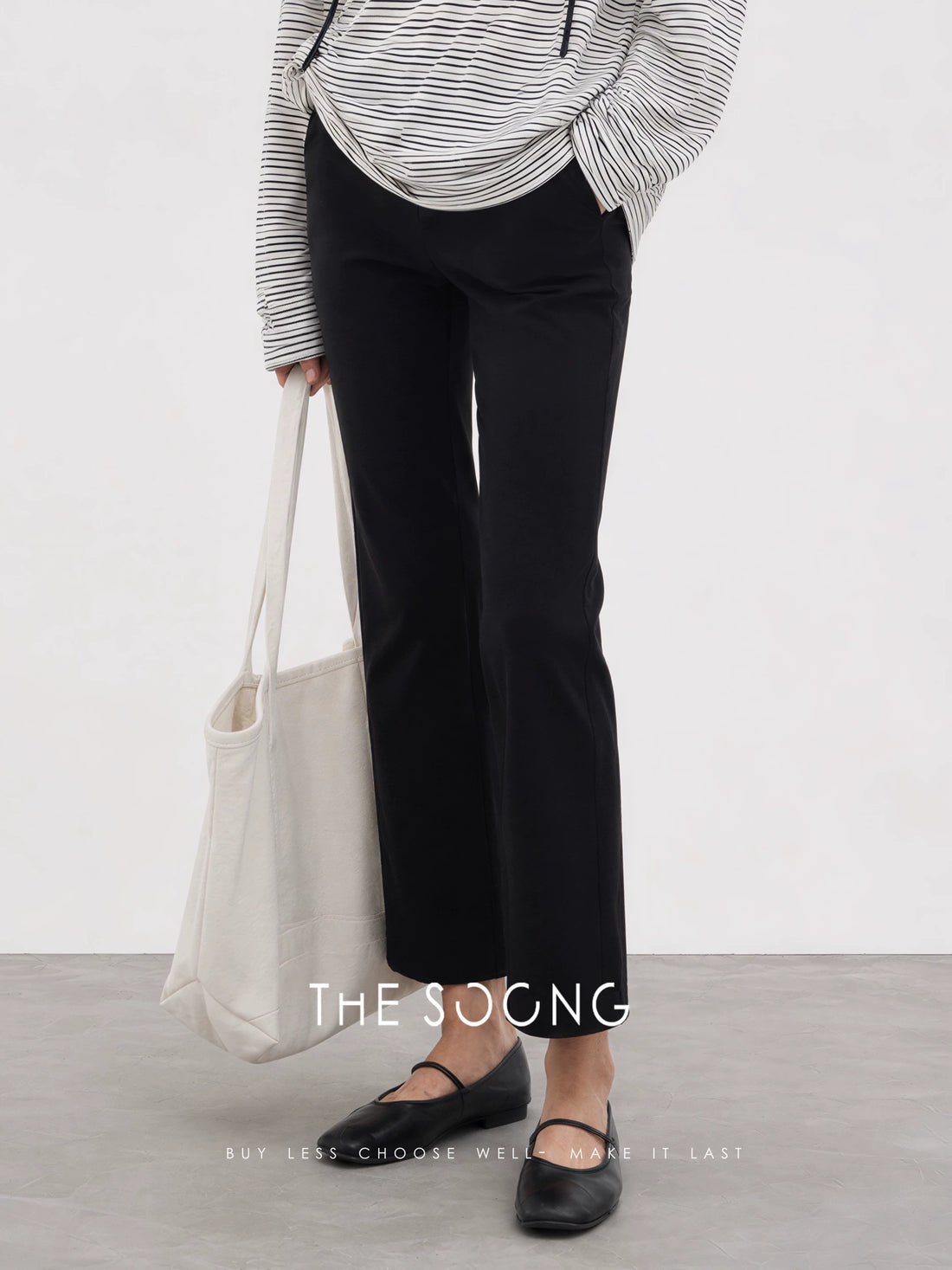 THESOONG/弹力小黑裤 极简修身显瘦中腰直筒九分休闲裤女夏季6813
