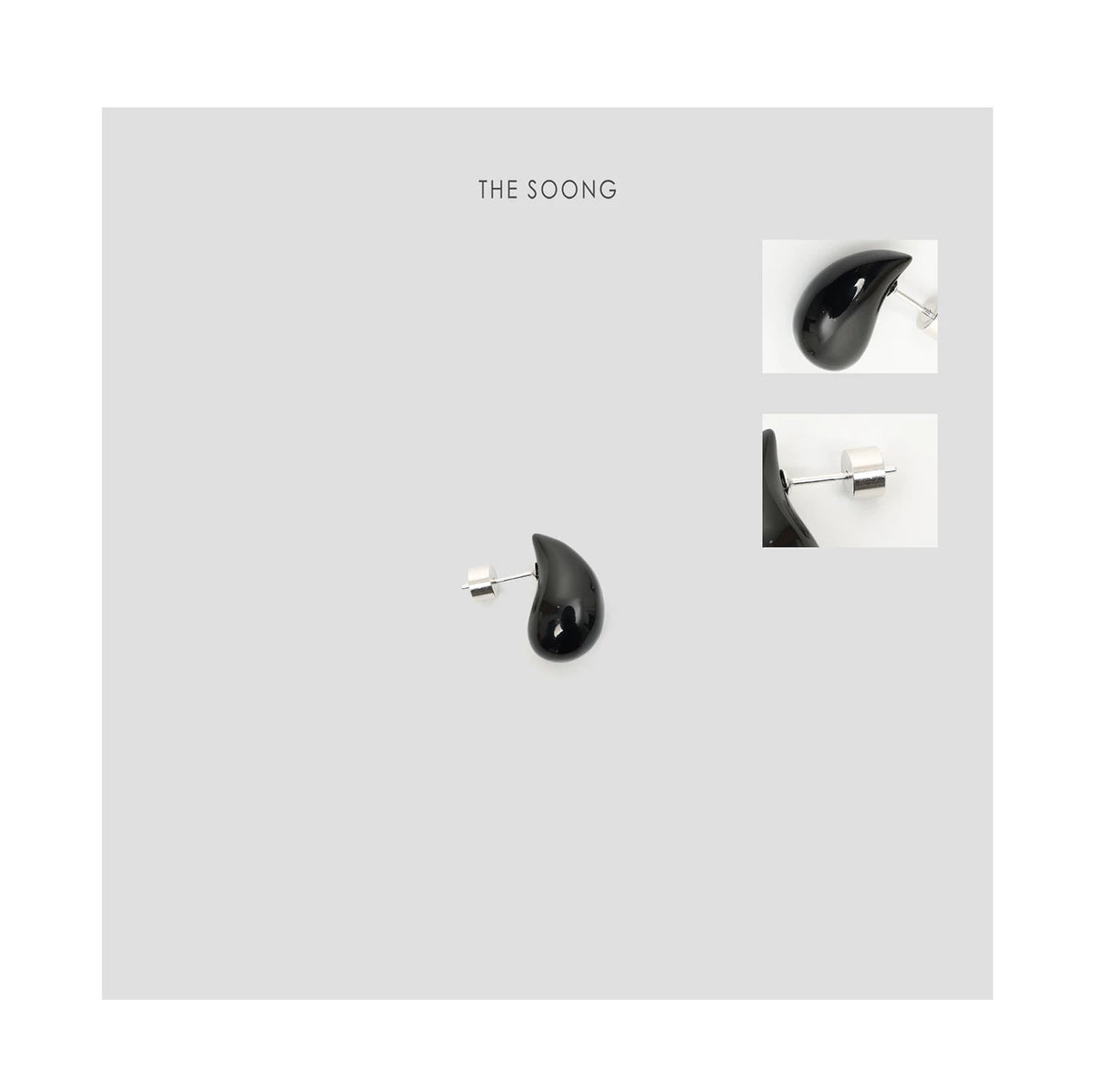 THESOONG/Vintage black onyx 925 silver curved versatile earrings HWZB7908