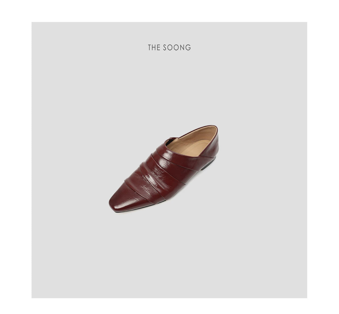THESOONG / Vintage Pure Sheepskin Multi-Layer Fold Soft Shiny Square-Toe Leather Shoes 7736