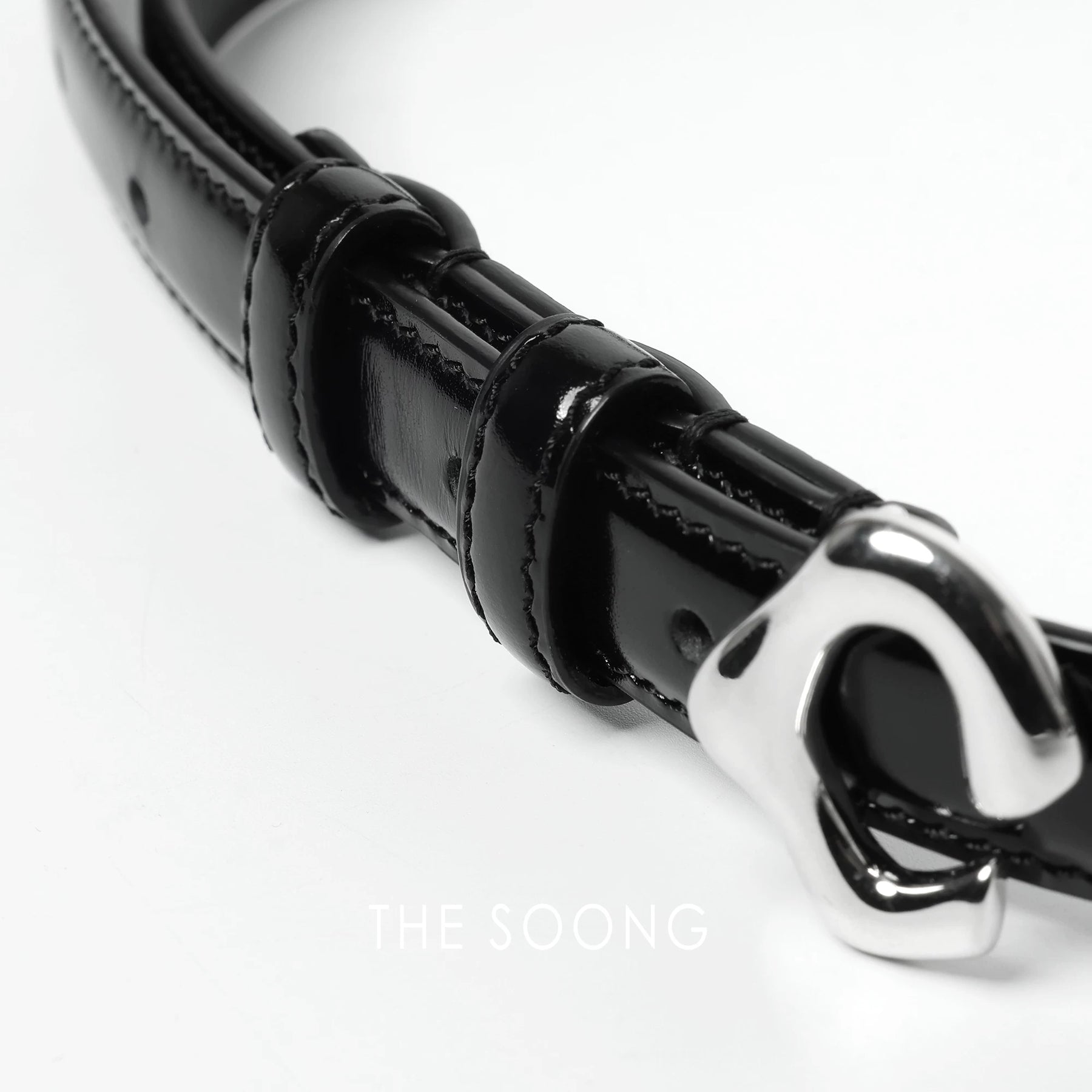 THESOONG/Classic C-shaped top layer leather, glossy versatile buckle thin leather belt 6492