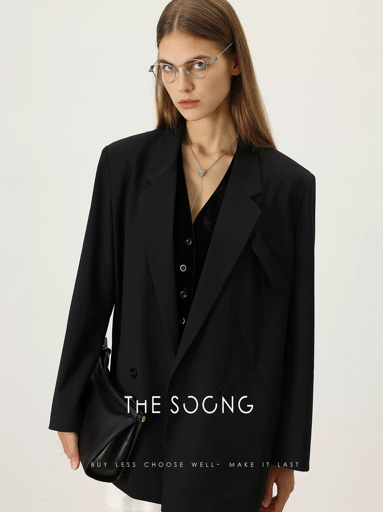 THESOONG/Notched lapel niche high-end feel fine wool comfortable double-breasted blazer for women 7454