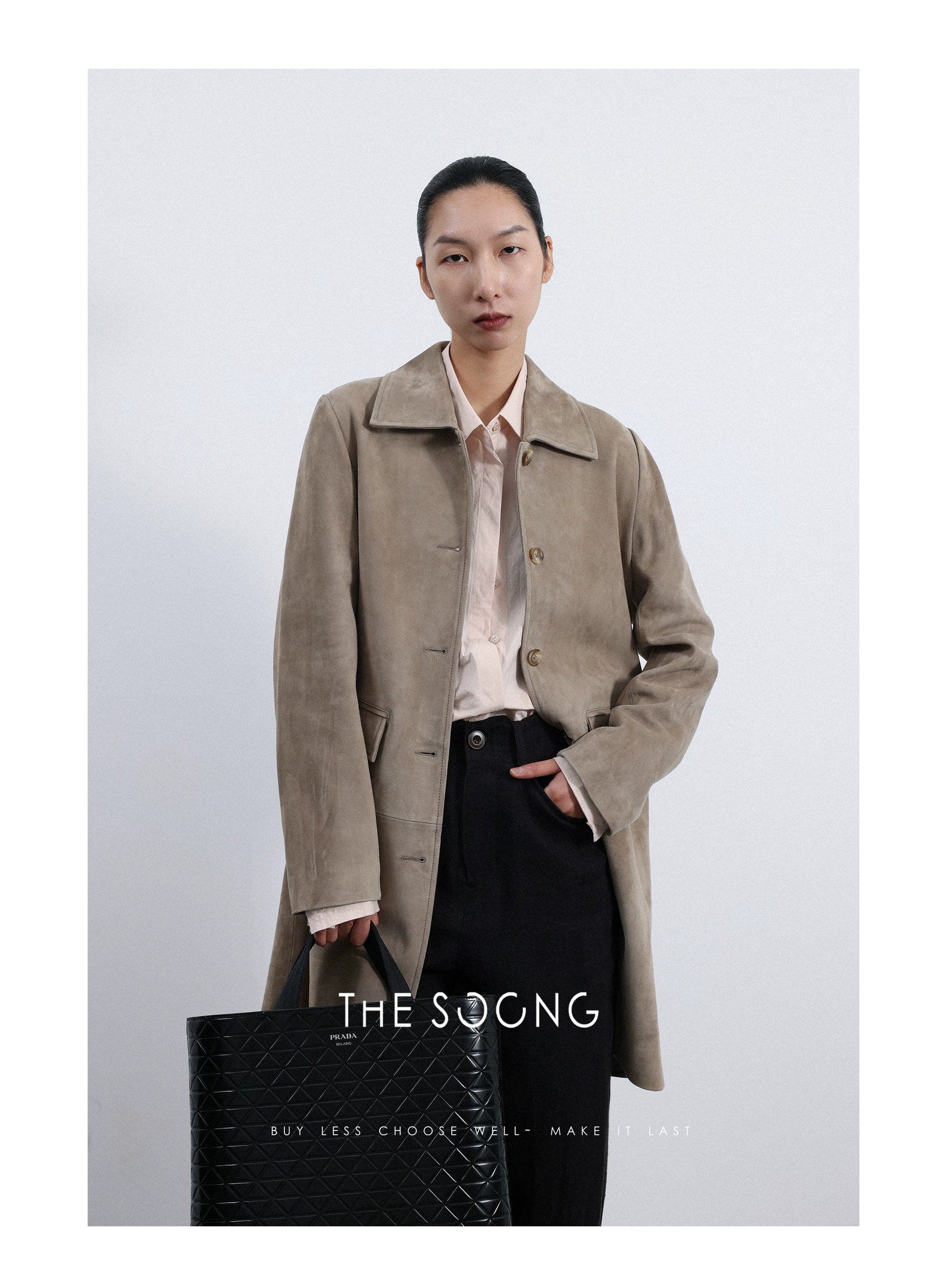 THESOONG/Quiet Luxury High-end Sheepskin Suede Coffee-colored Women's Trench Coat Mid-length Jacket 3682
