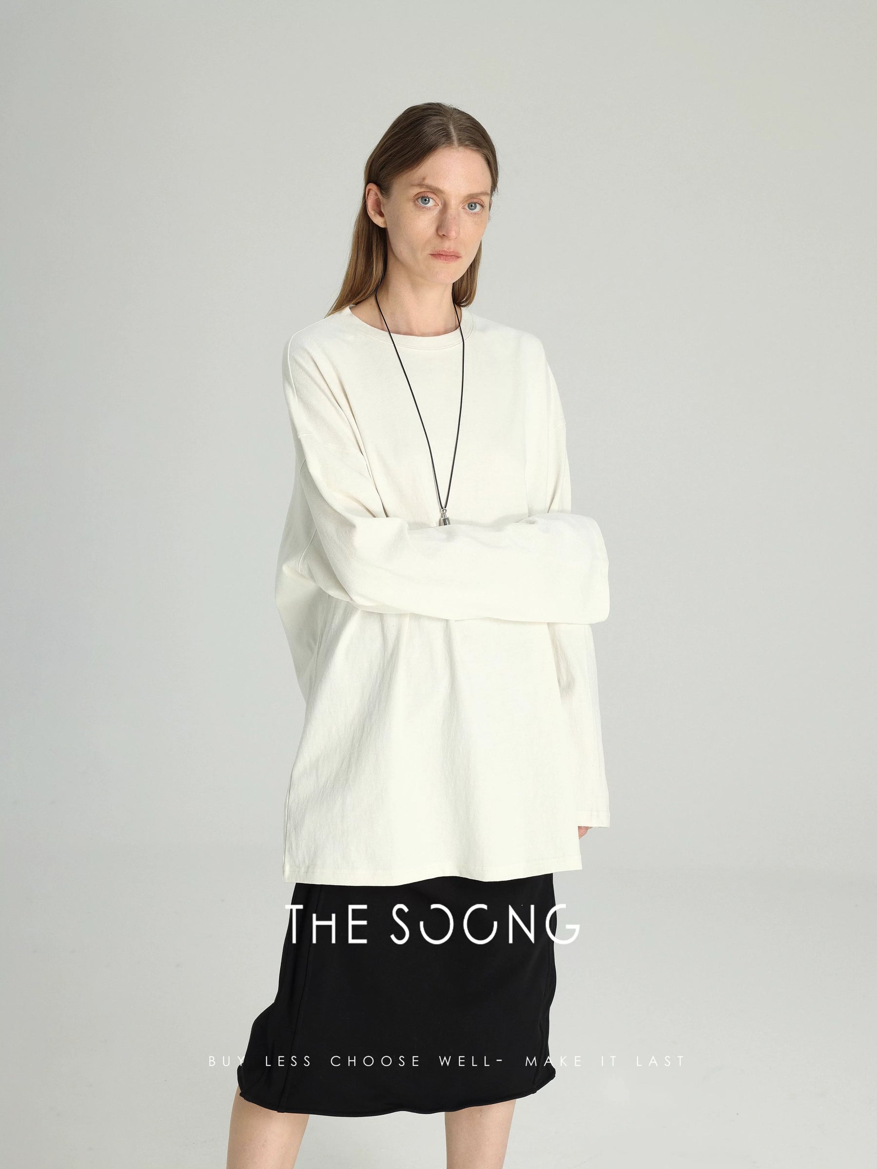 THESOONG/Super Comfortable Butt-Covering T Long Sleeve T-Shirt, Women's Long Loose Minimalist Top 6124