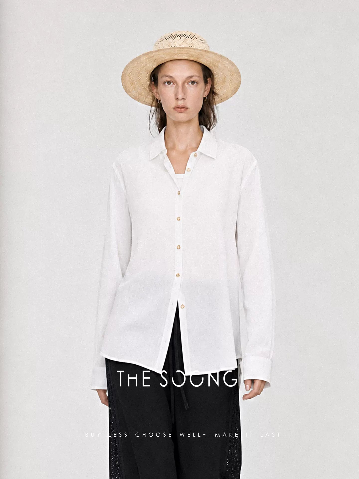 THESOONG/Minimalist 100% Cotton French Polo Collar Side Seam Thin Shirt for Women 8865