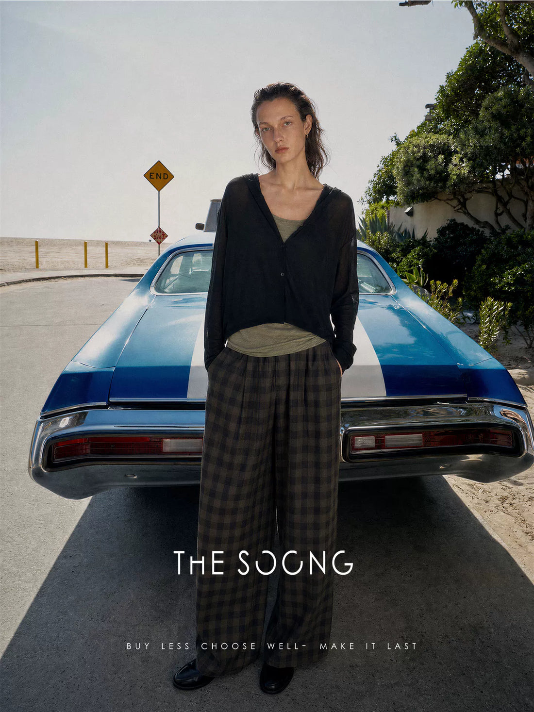 THESOONG/风过格纹 透气干爽不粘腿藏胯显瘦九分阔腿休闲裤女9212