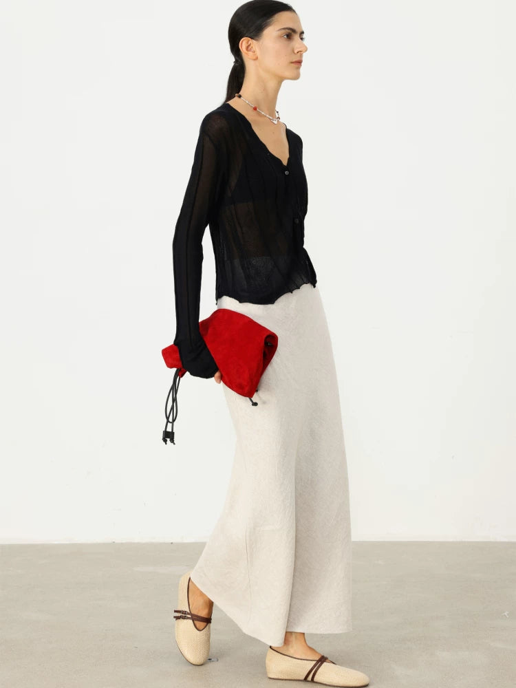 【Clearance 3】Bias-cut mermaid skirt Summer thin and soft fine bias-cut 100% linen half skirt for women 3989
