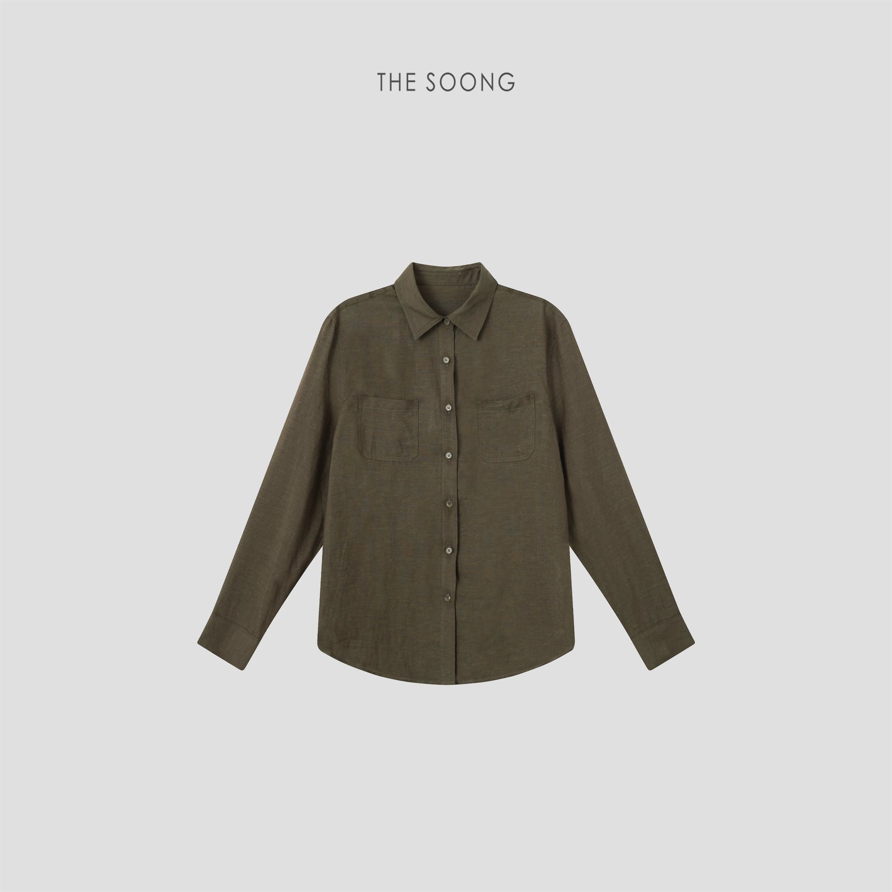 THESOONG/Lyocell Ramie Shirt for Women, Summer Olive Green Loose Long Sleeve Breathable Commuter Top 9406