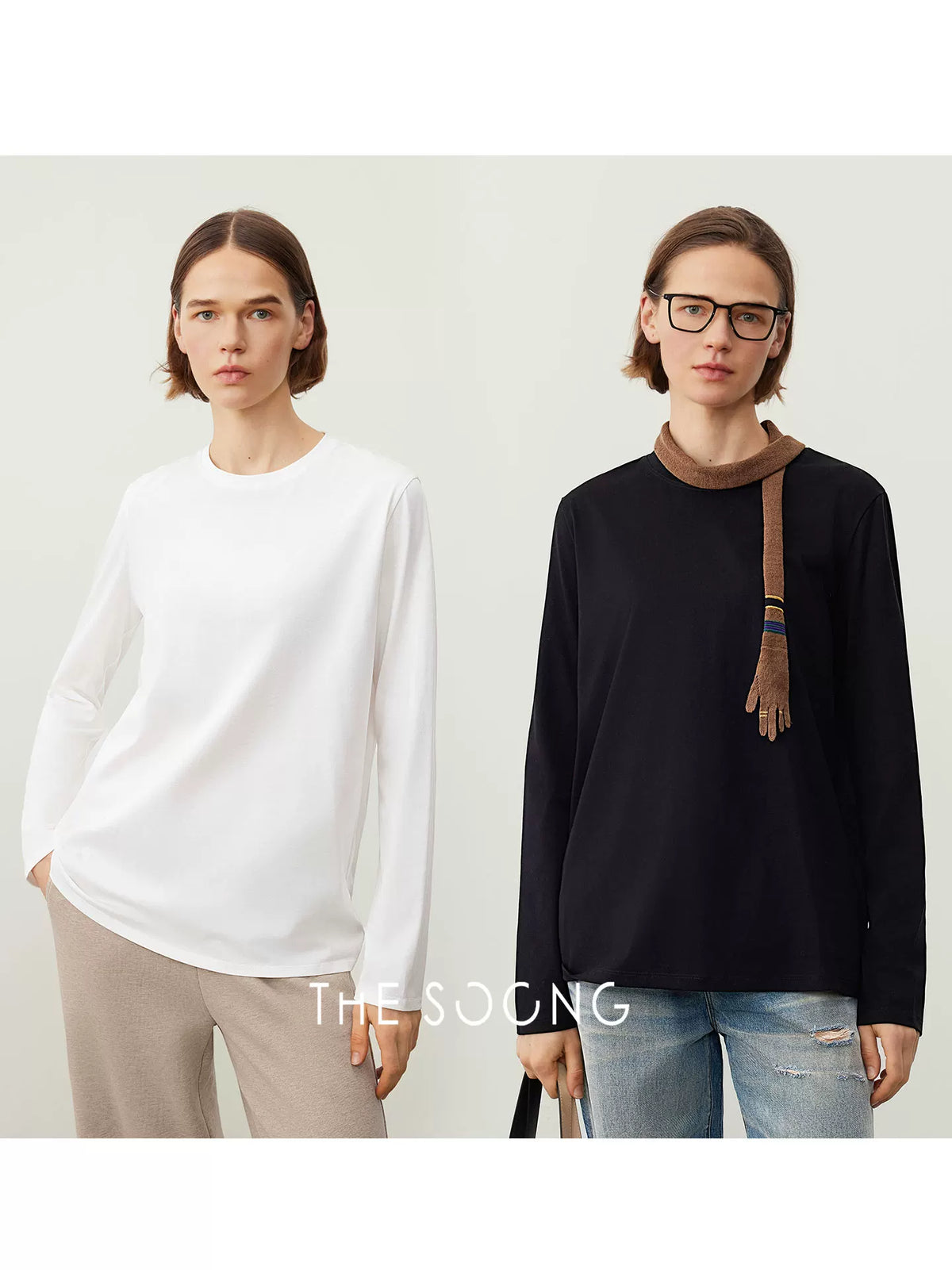 THESOONG / Paris T-Shirt High-End Custom High-Density Cotton Skin-Friendly White Long Sleeve Base Shirt for Women 7592
