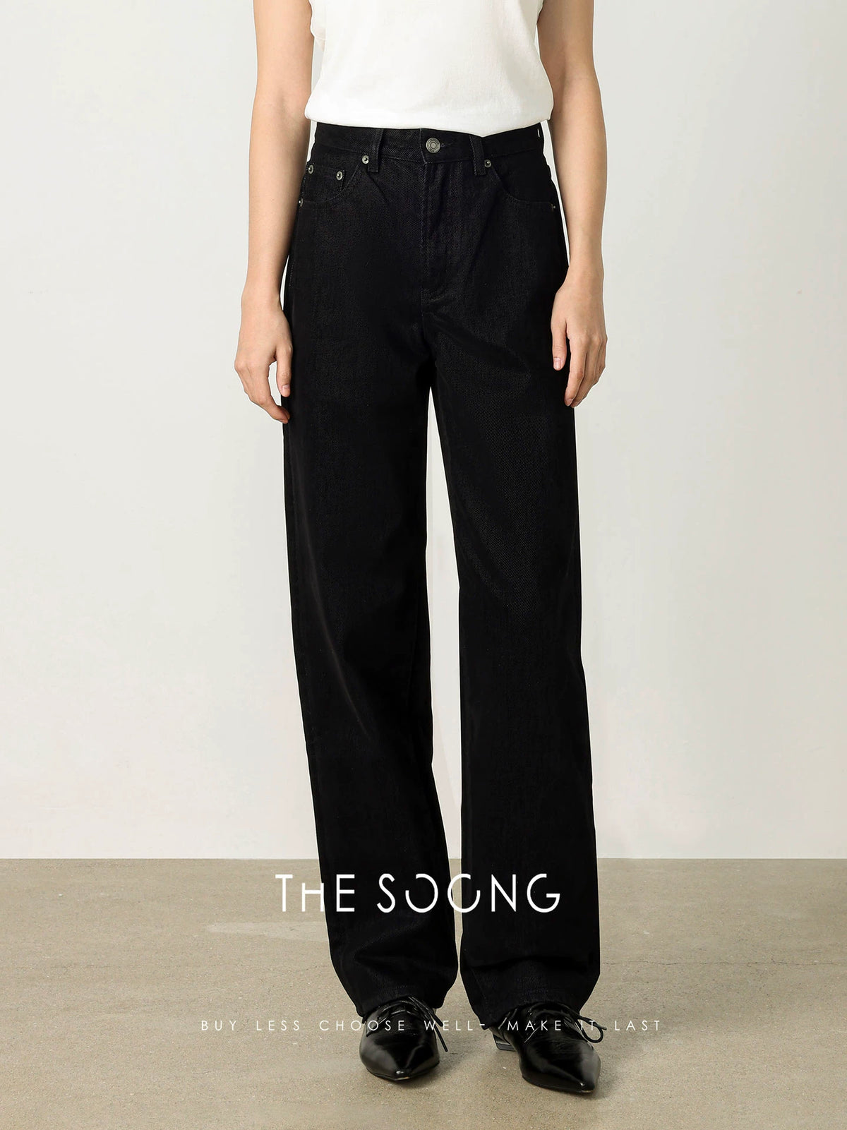 THESOONG/ 12.5oz charcoal black washed non-stretch straight-leg jeans for women plush thick warm pants
