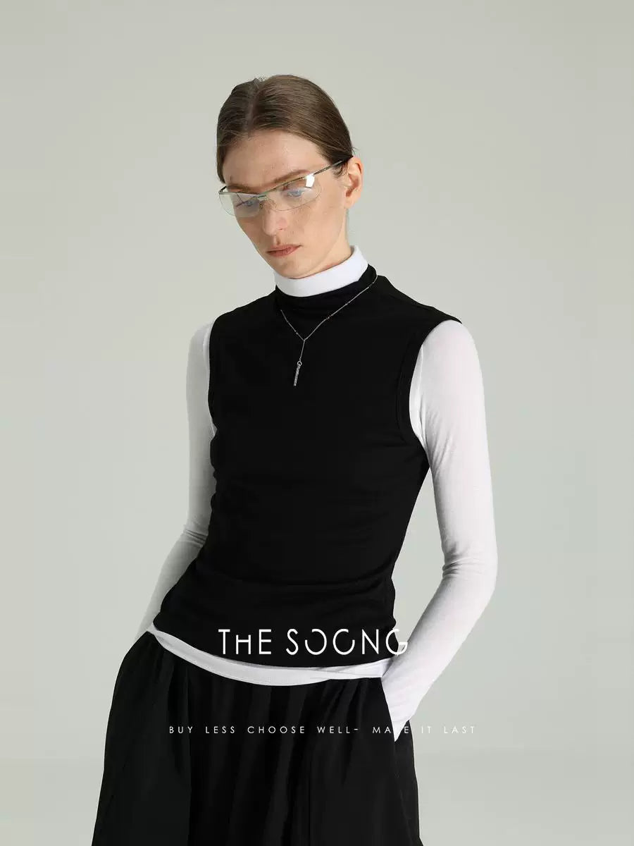 THESOONG/Minimal Moment Spring/Summer Knitted High-Neck Vest Comfortable Sleeveless Top for Women 6491