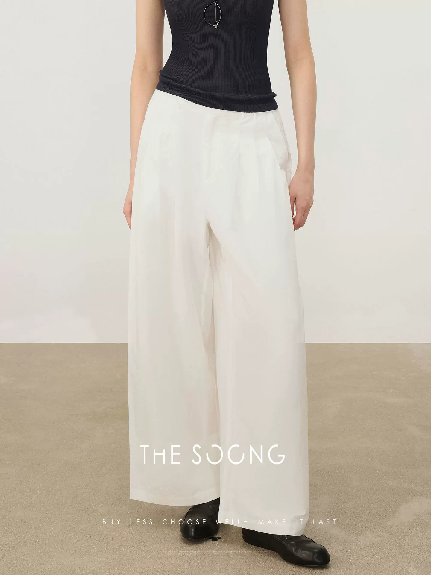 THESOONG / Spring Tencel Linen Casual Pants Women Petite White Straight Casual Trousers Mid-waist 7545