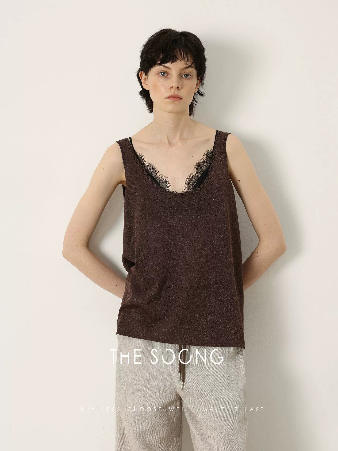 THESOONG/Summer Versatile Sleeveless Low-Neck Vest Top Women's Inner Short Tummy-Covering HBMY7415