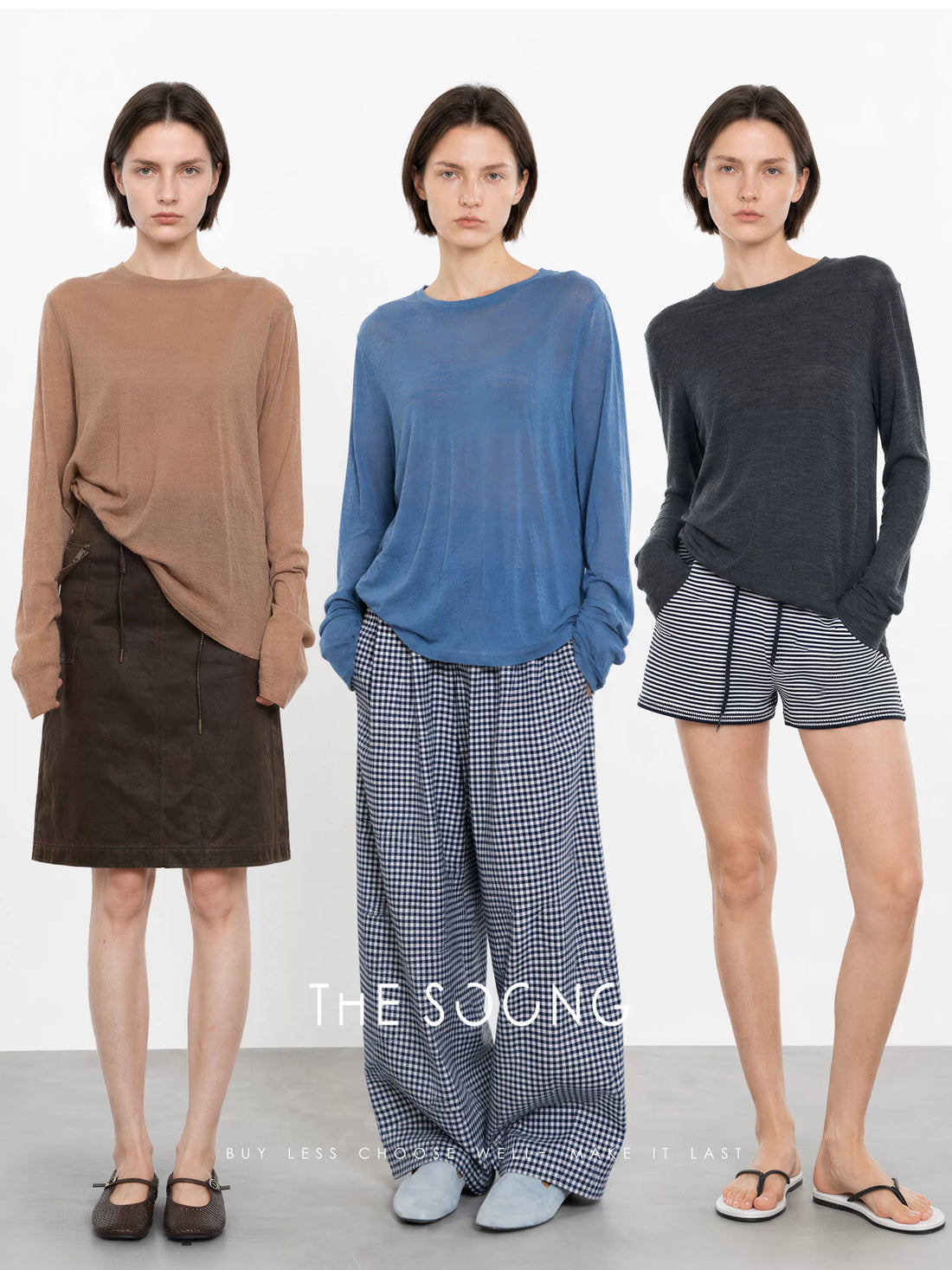 THESOONG/Tactile Aesthetics: 100% Pure Wool, Finely Textured, Lightweight Crew Neck Long-Sleeve T-Shirt 8669