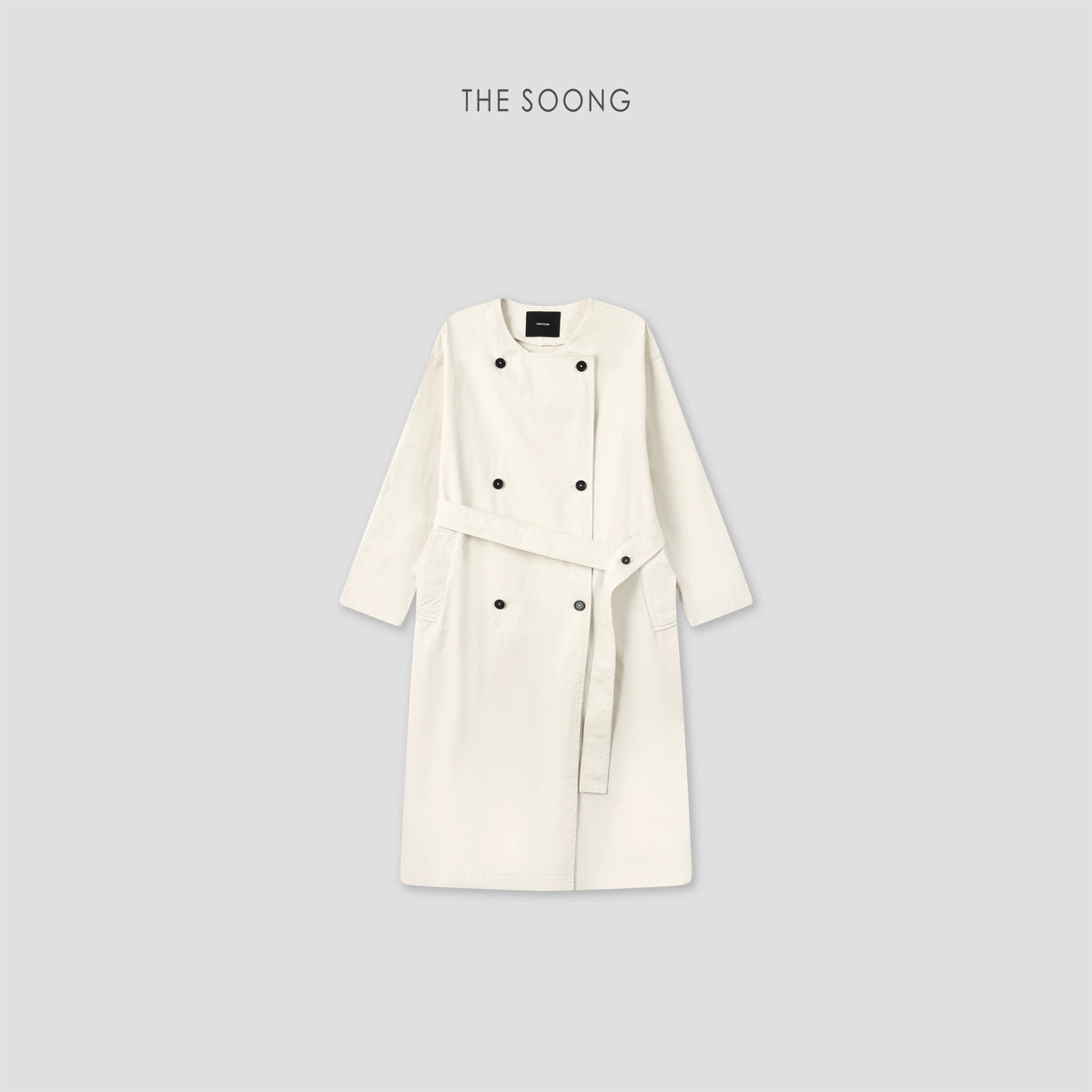 THESOONG/Beige Minimalist Blend Textured Apricot Mid-Length Windbreaker Jacket 8604