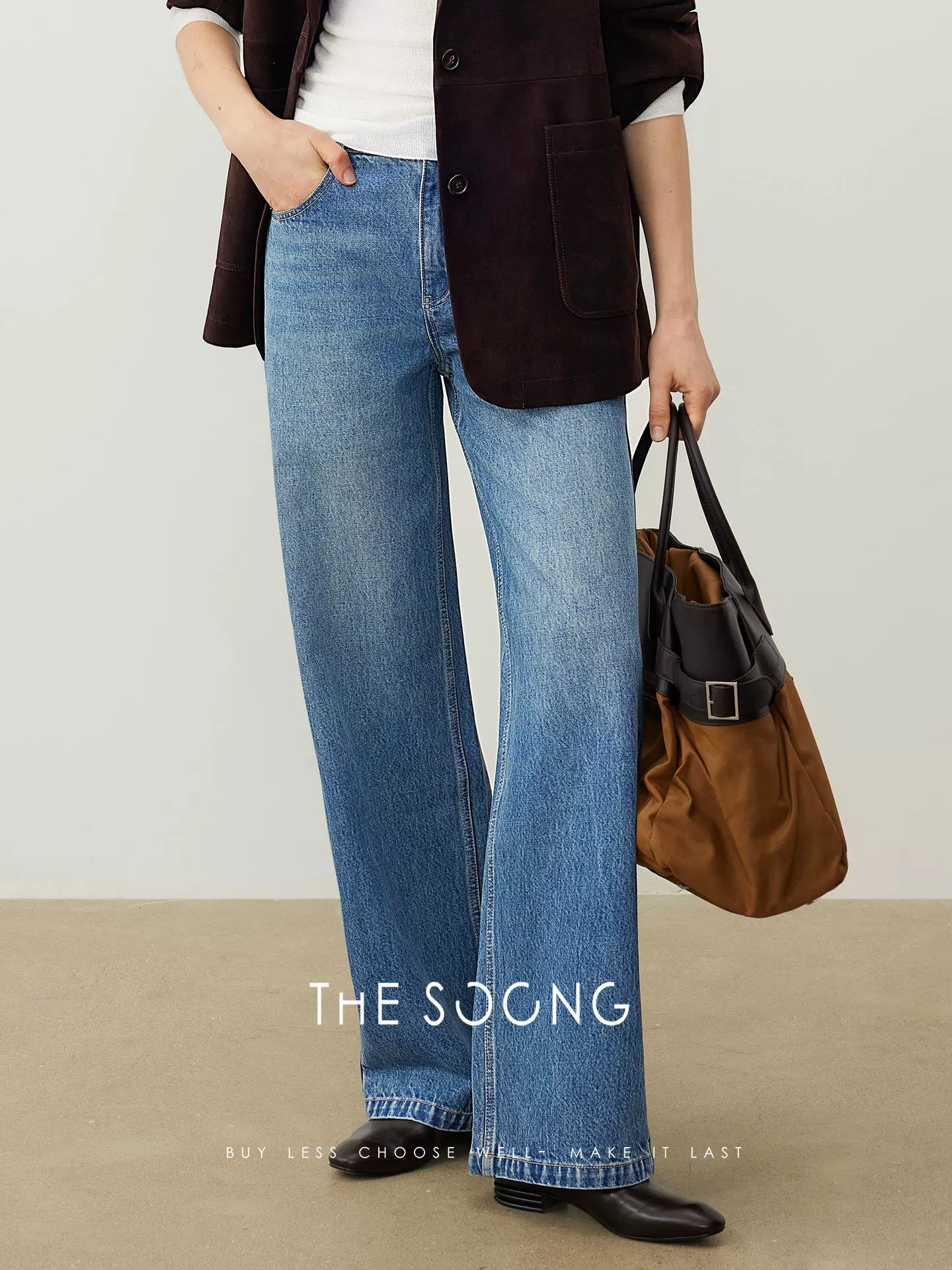 THESOONG/Blue Cow Bracket Pants, Turkish Imported Fabric 100% Cotton Straight-Leg Jeans for Women, Durable 7276