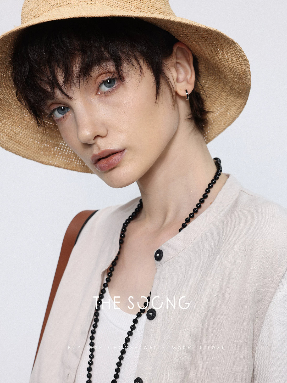 THESOONG/ Natural raffia summer sun hat purely handwoven retro holiday-style bucket hat