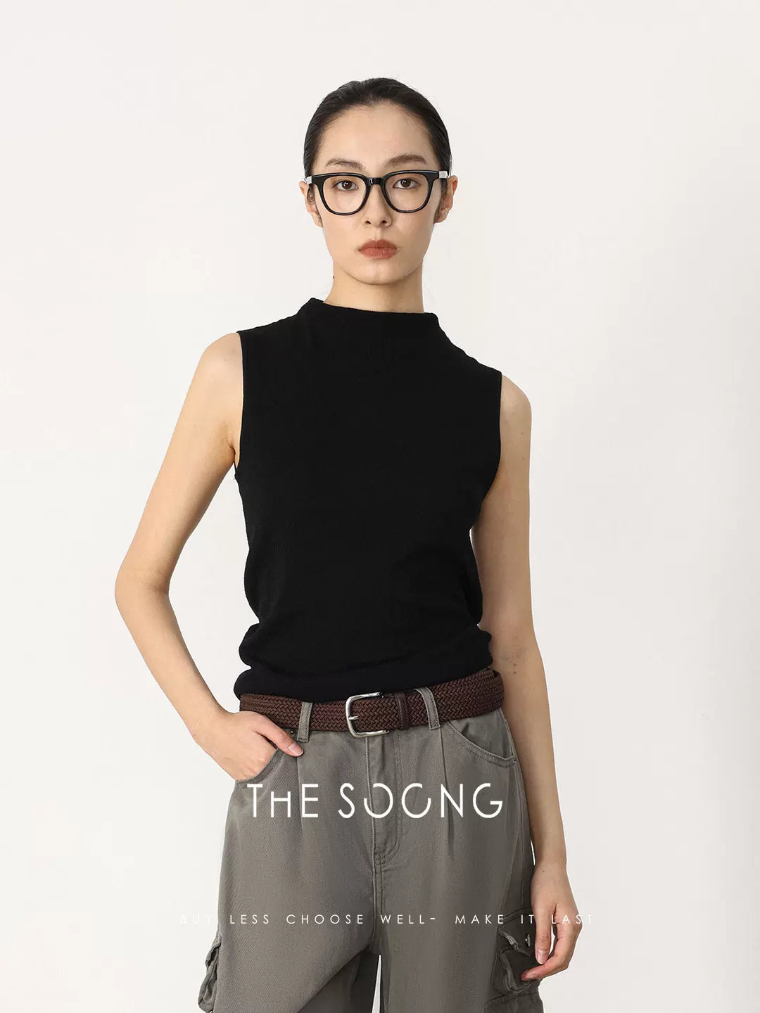 THESOONG / Spring New Sheep Wool Minimalist Sleeveless Half-high Collar Knitted Vest for Women HWMY8519
