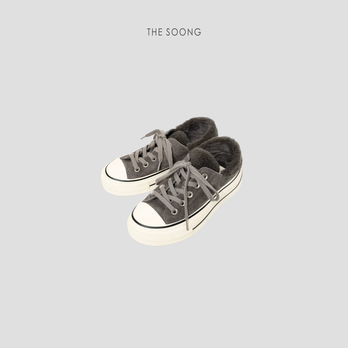 THESOONG/Furry canvas shoes classic washed calf suede wool lining versatile canvas shoes 8056